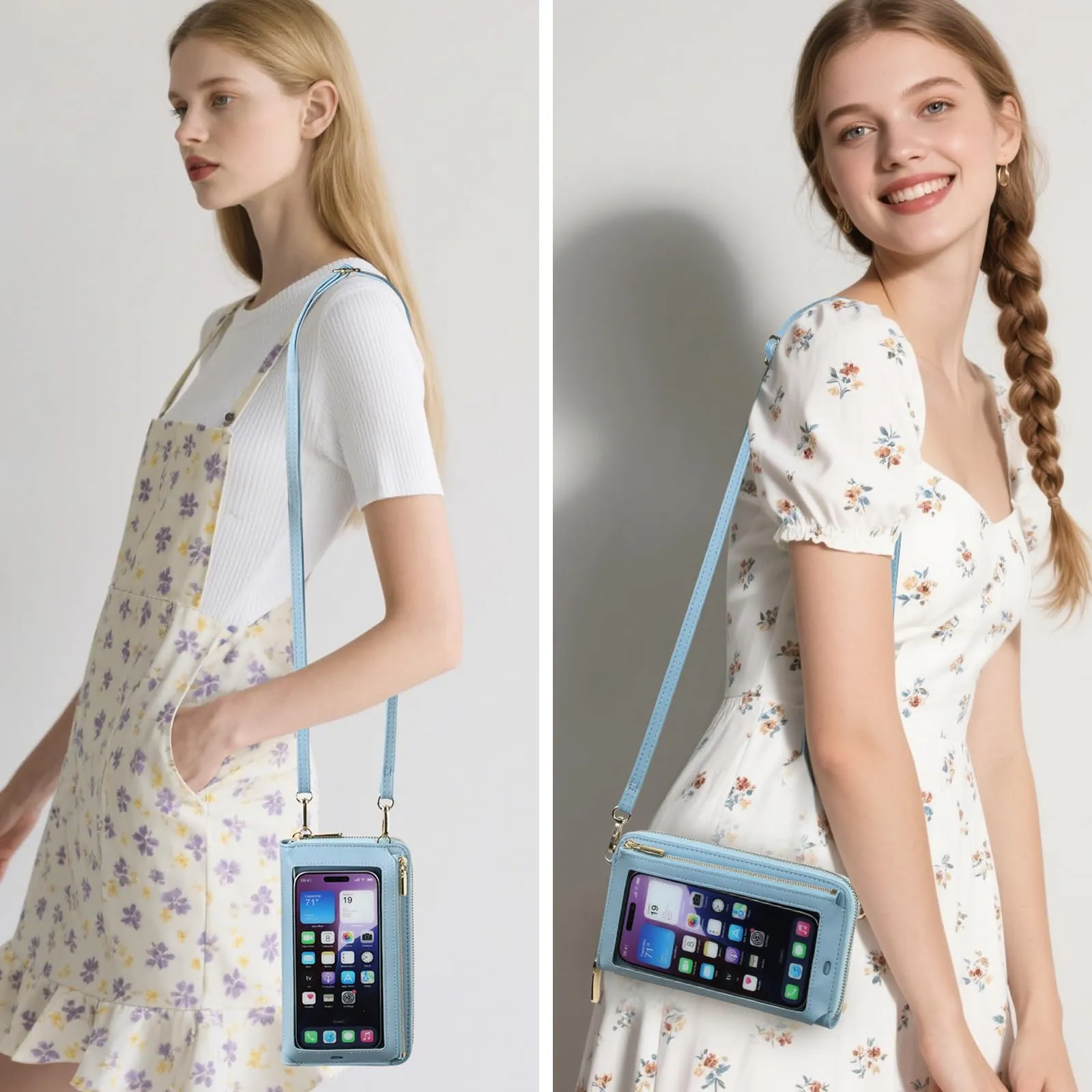 GOIACII Borsa a tracolla per telefono da donna, portafoglio da viaggio con touch screen, A03-azzurro - immagine 6