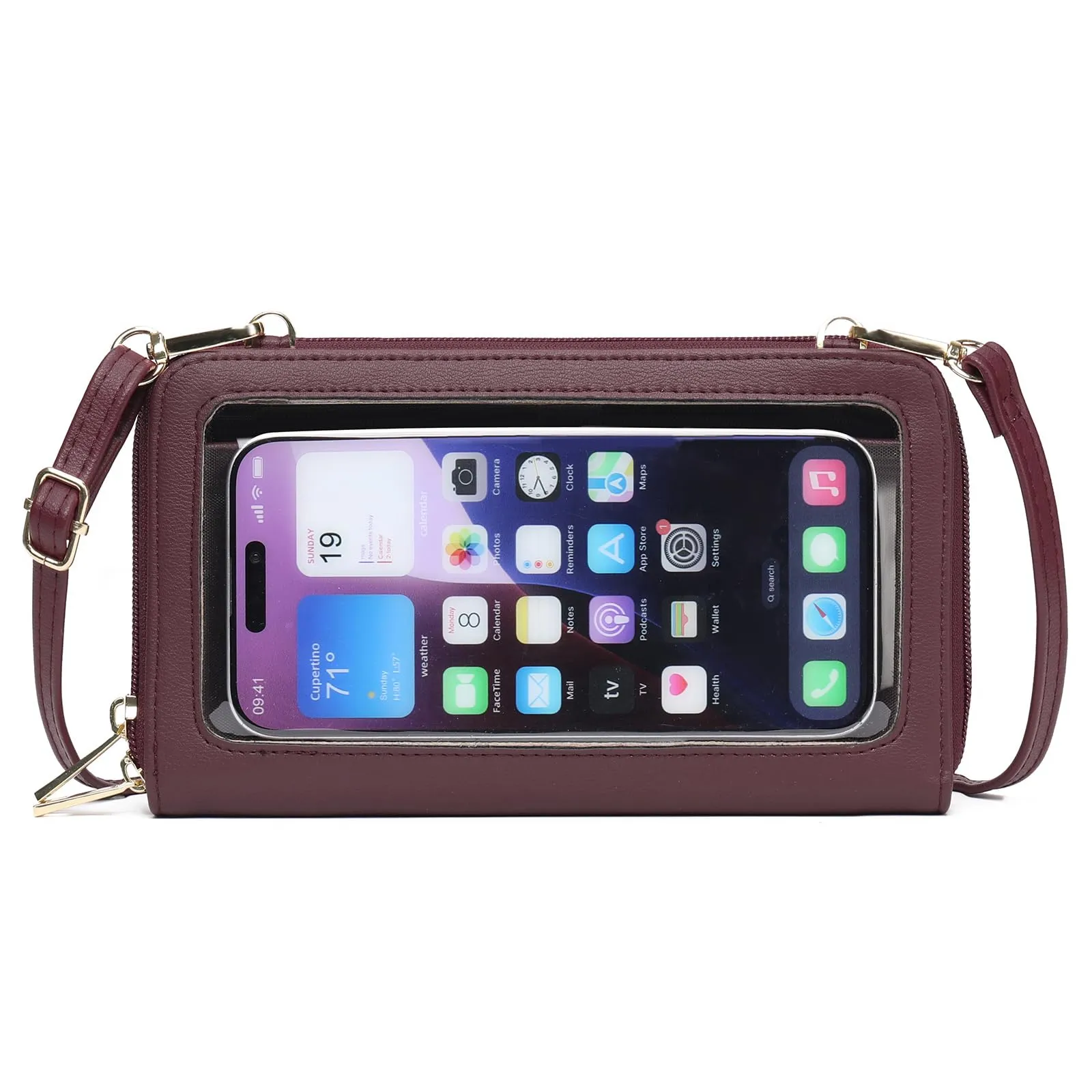 GOIACII Borsa a tracolla da donna per cellulare con scomparti per carte e cinghie regolabili, B03-rosso - immagine 1