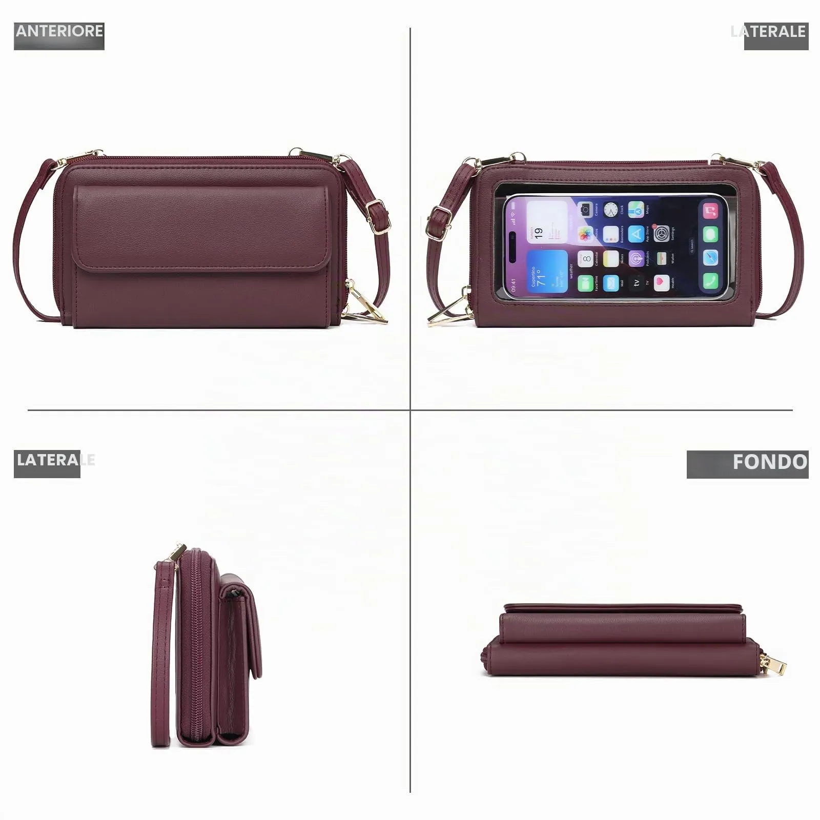 GOIACII Borsa a tracolla da donna per cellulare con scomparti per carte e cinghie regolabili, B03-rosso - immagine 5