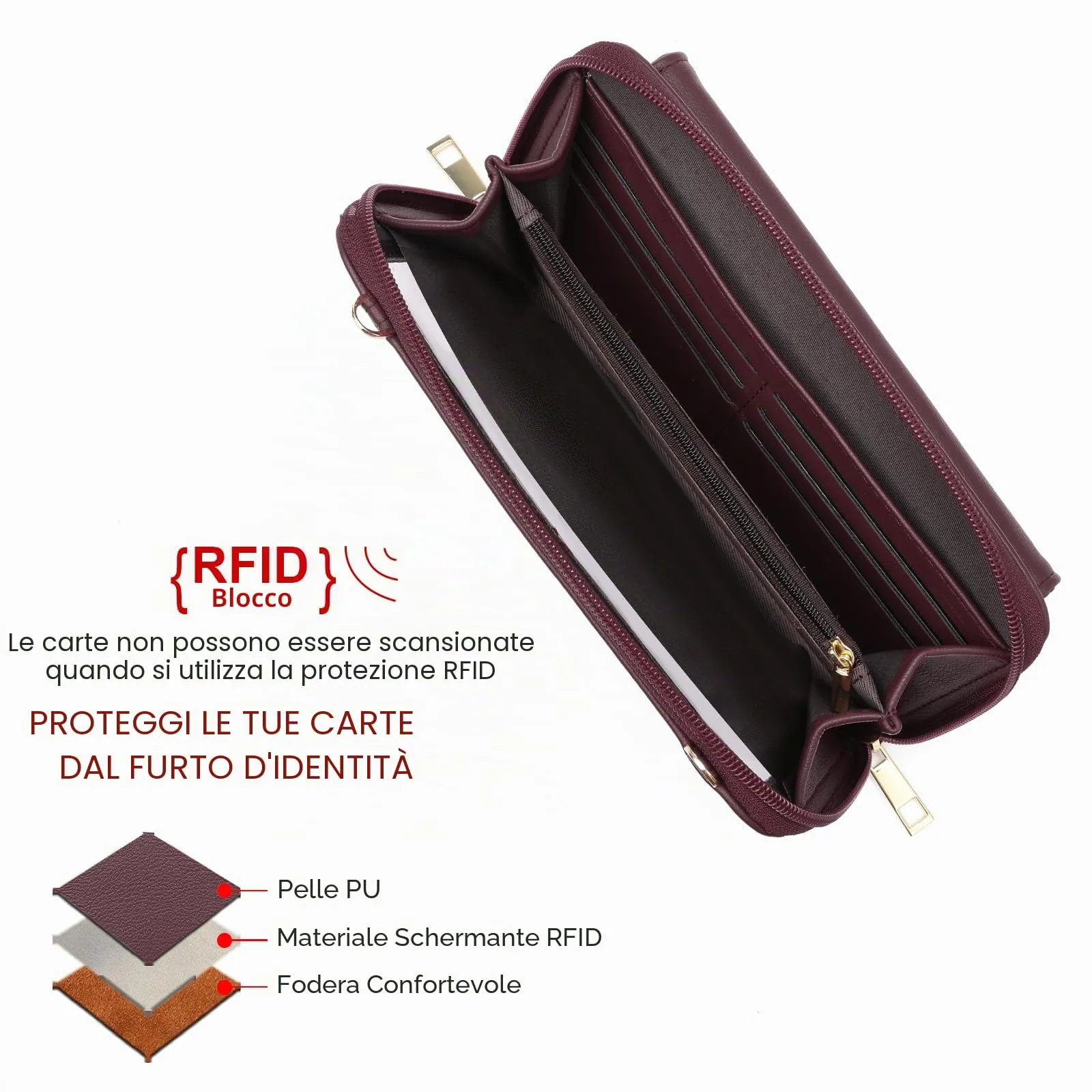 GOIACII Borsa a tracolla da donna per cellulare con scomparti per carte e cinghie regolabili, B03-rosso - immagine 6