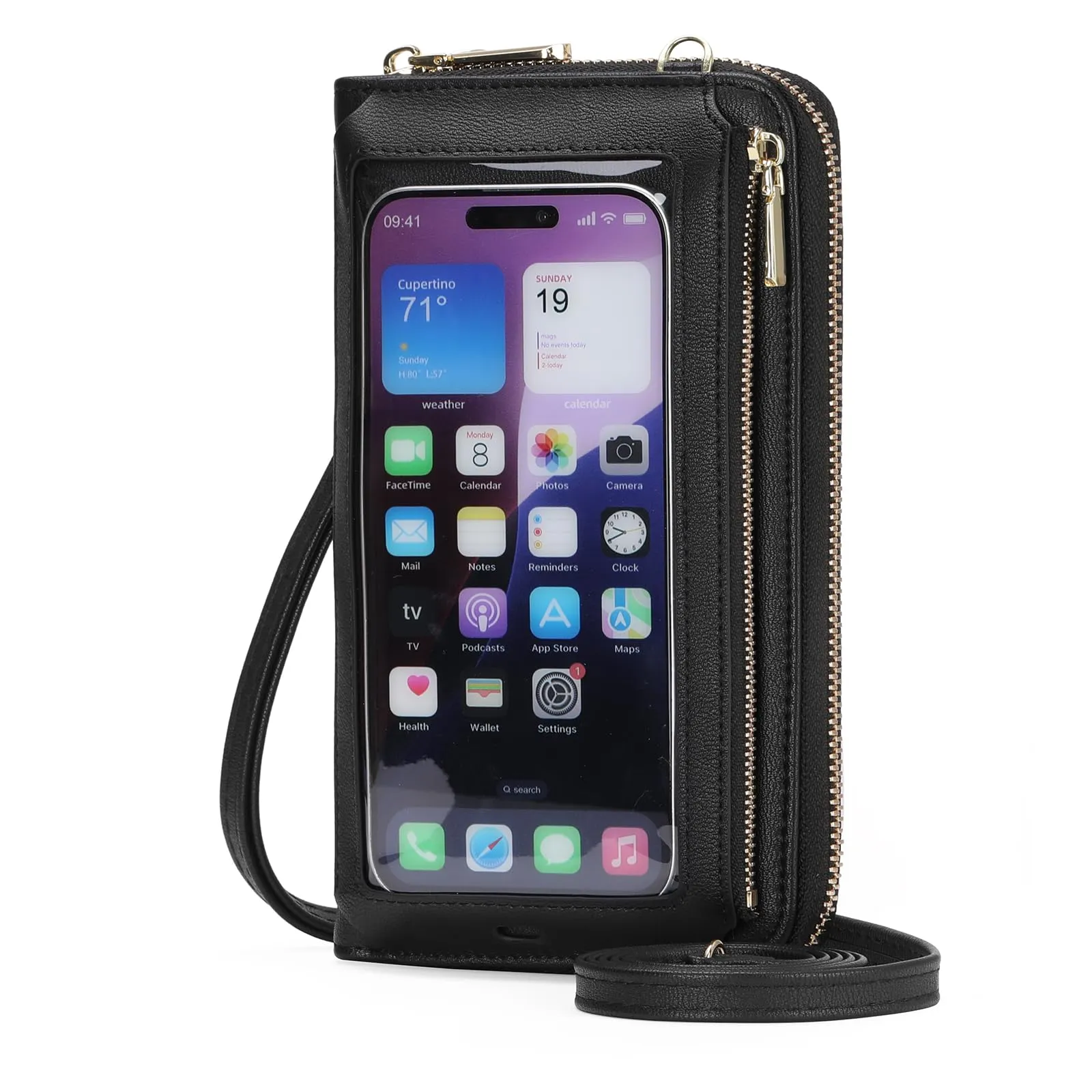 GOIACII Borsa a tracolla per telefono da donna con touch screen, portafoglio da viaggio, A01-nero - immagine 1