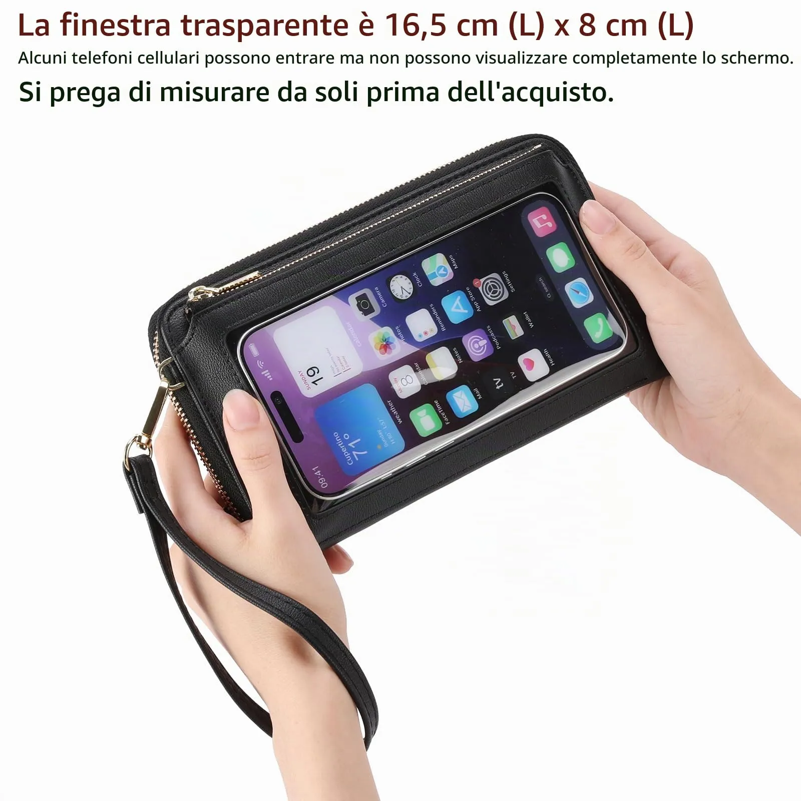 GOIACII Borsa a tracolla per telefono da donna con touch screen, portafoglio da viaggio, A01-nero - immagine 2