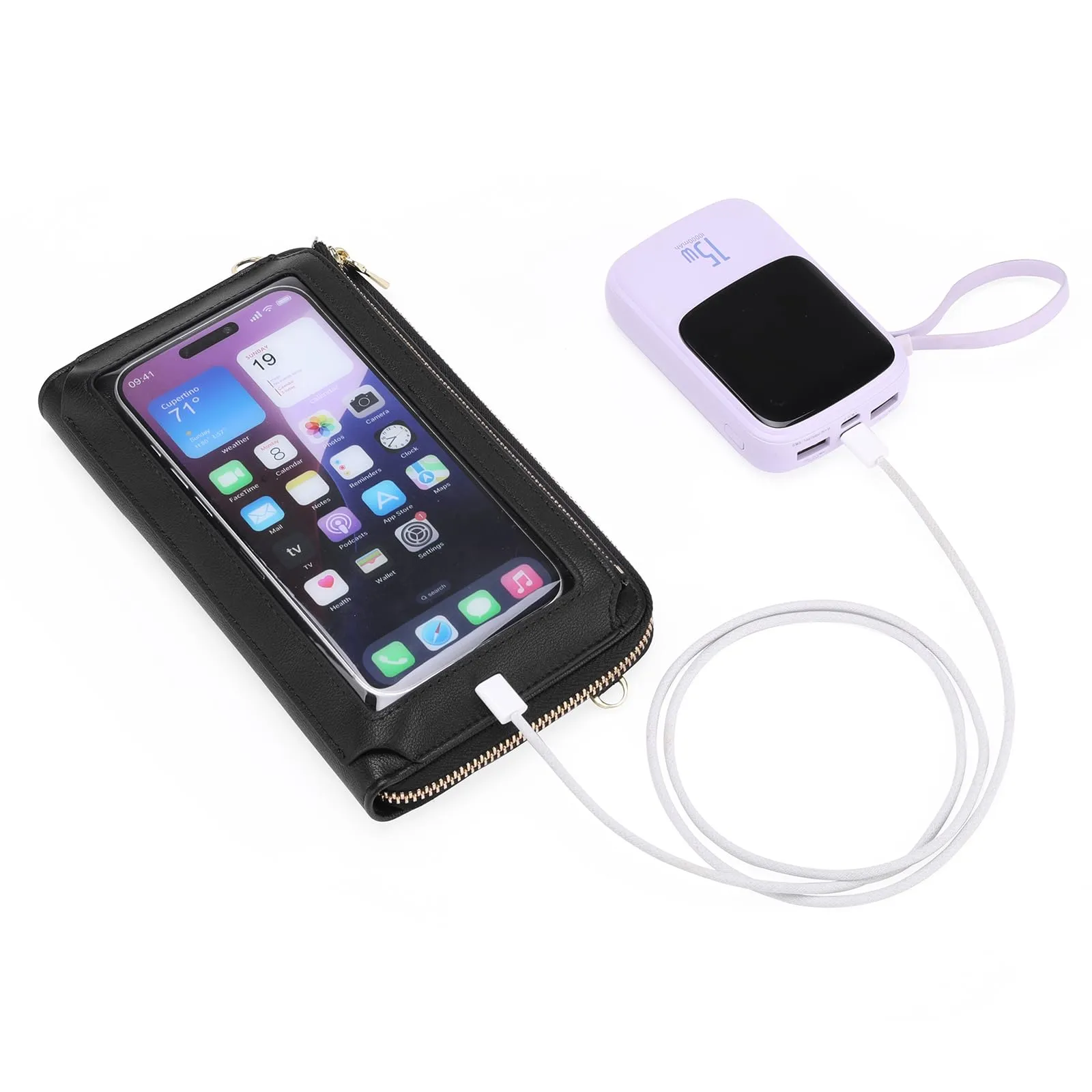 GOIACII Borsa a tracolla per telefono da donna con touch screen, portafoglio da viaggio, A01-nero - immagine 3