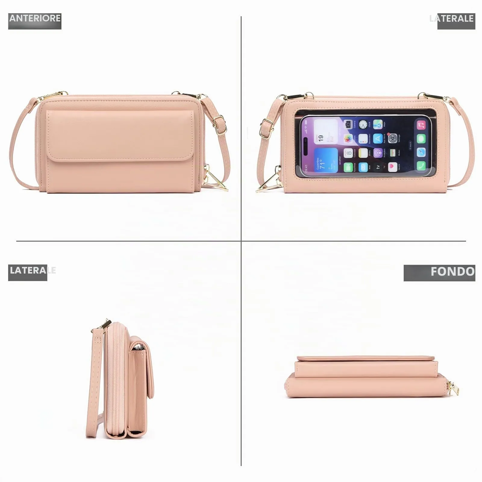 GOIACII Borsa a tracolla da donna per cellulare con scomparti per carte di credito e cinghie regolabili, B02-rosso - immagine 5
