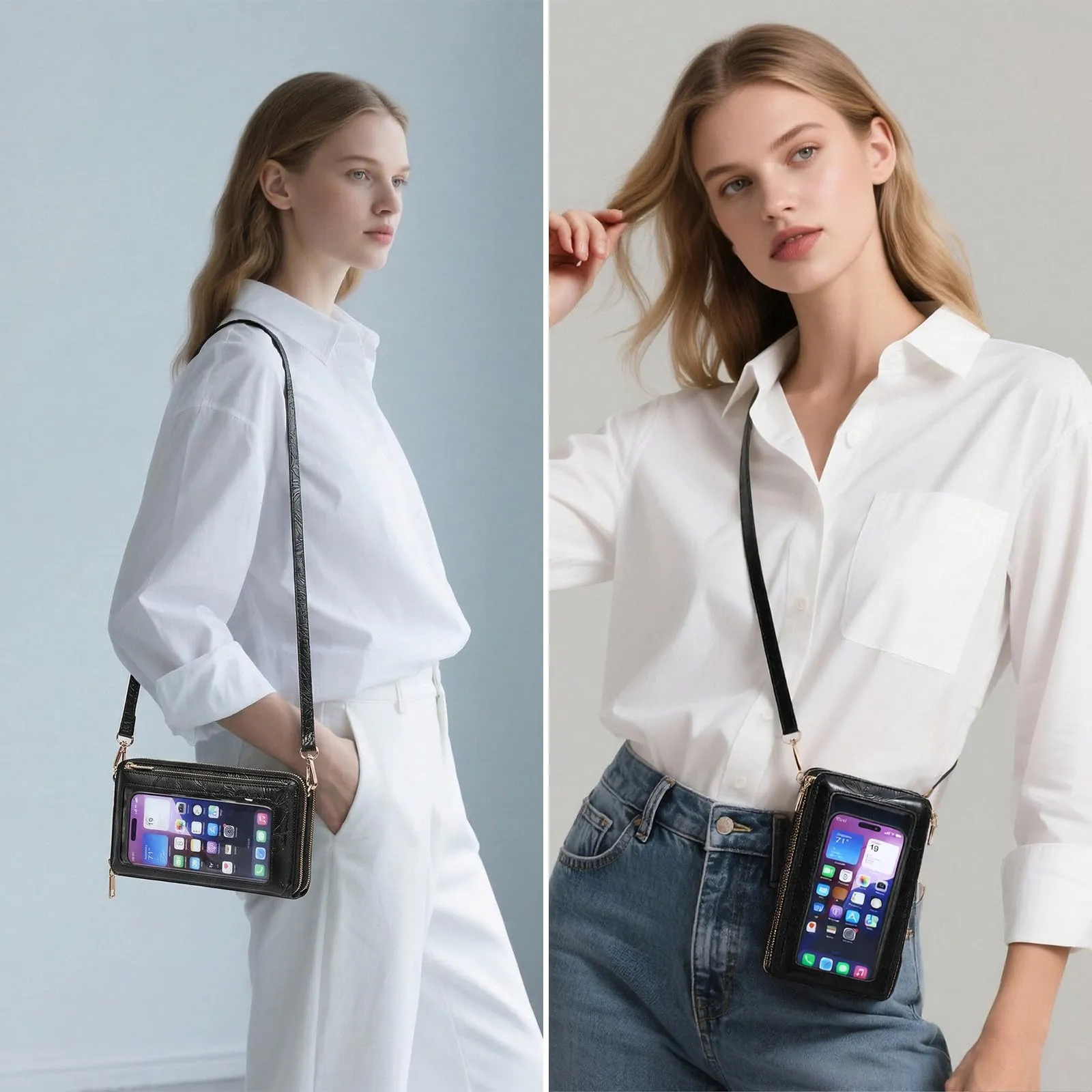 GOIACII Borsa a tracolla da donna in pelle con touchscreen A09 Nero in rilievo - immagine 2