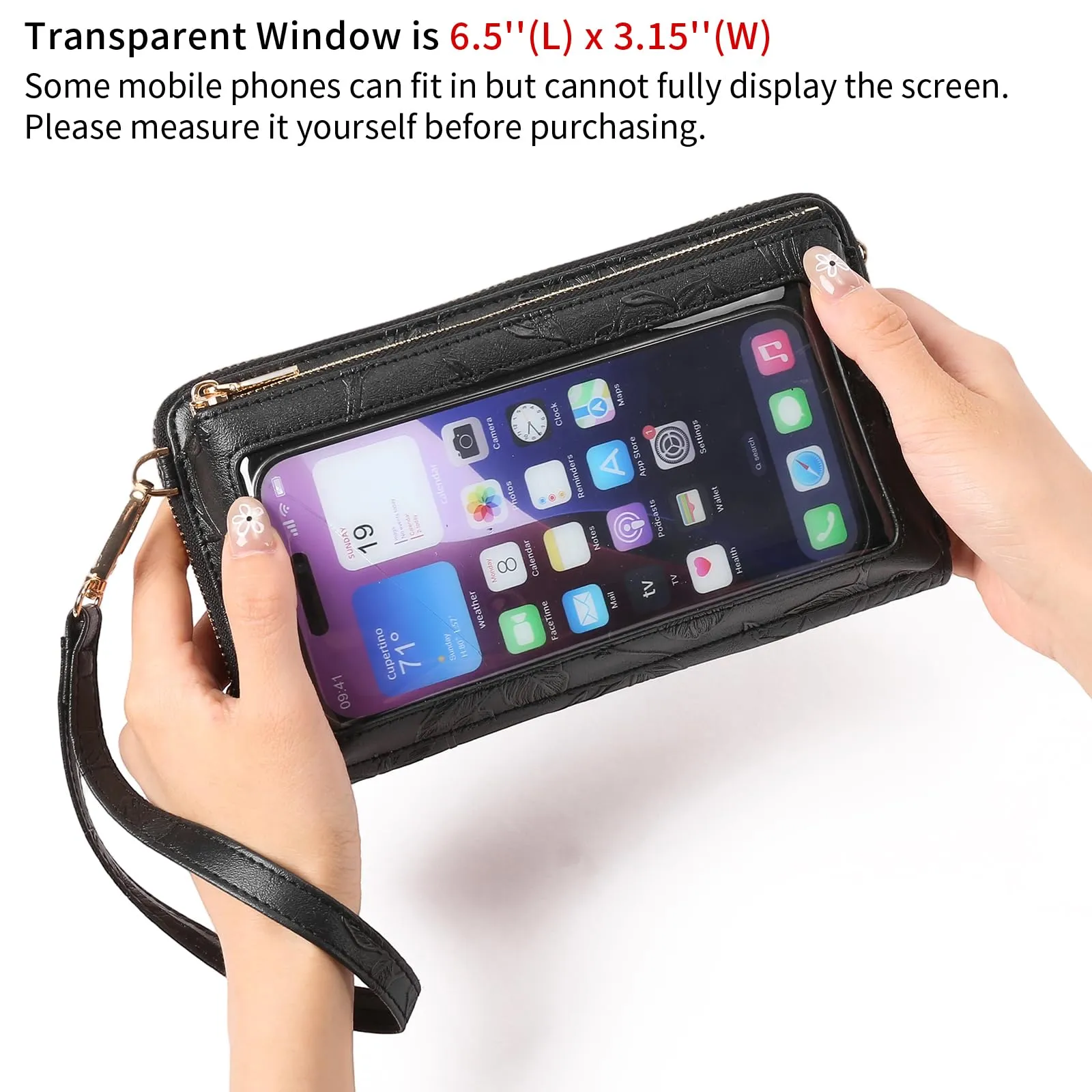 GOIACII Borsa a tracolla da donna in pelle con touchscreen A09 Nero in rilievo - immagine 4