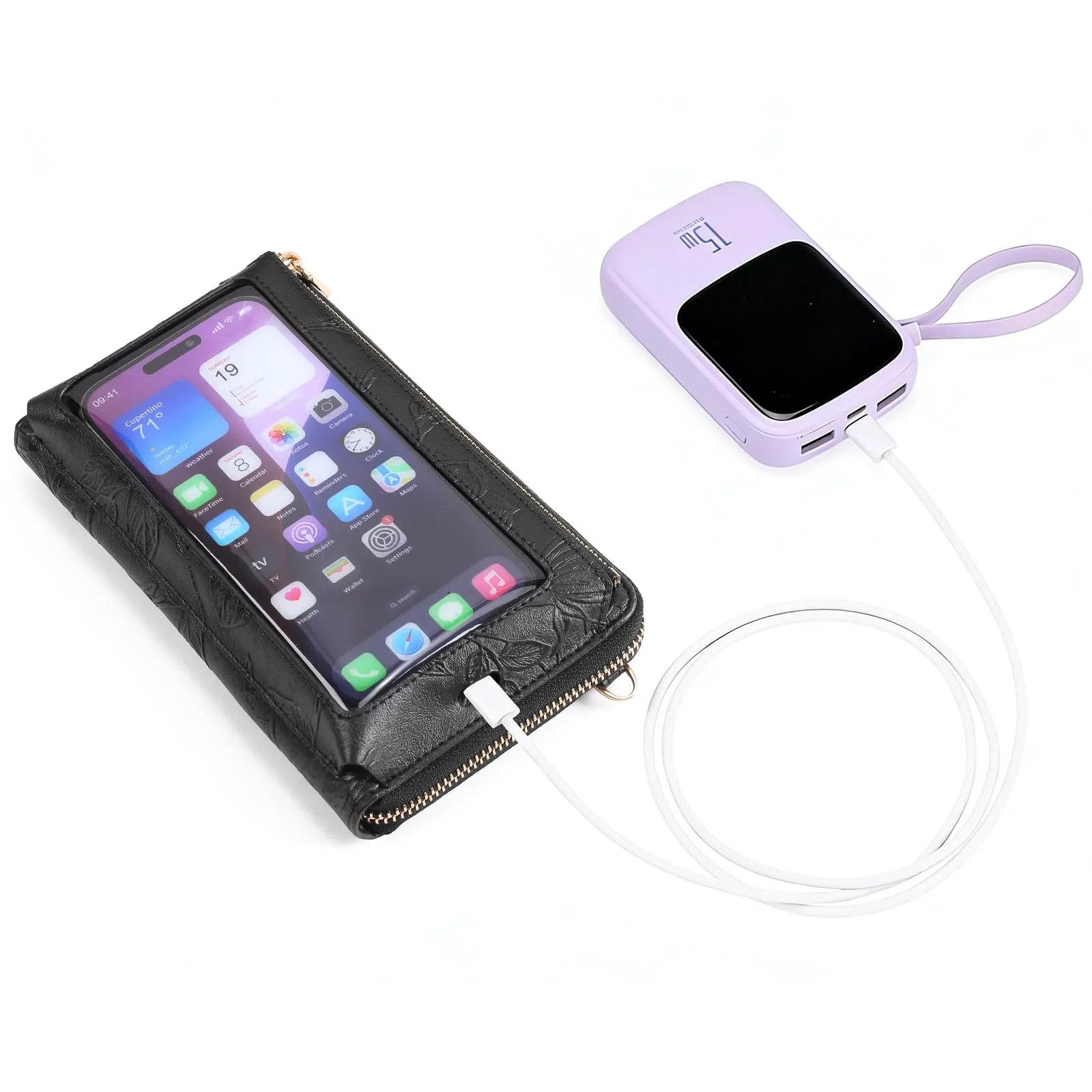 GOIACII Borsa a tracolla da donna in pelle con touchscreen A09 Nero in rilievo - immagine 5