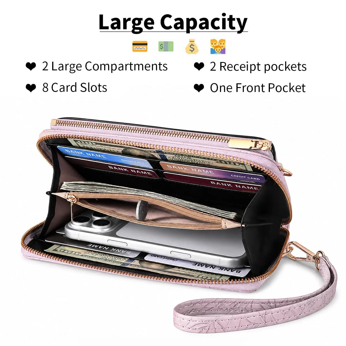 GOIACII Borsa a mano per telefono, borsa a tracolla e portafoglio da viaggio con schermo tattile, Taglia S, A15 – Lavanda goffrata - immagine 6