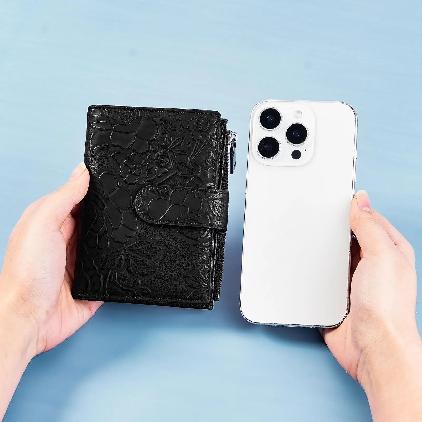 GAEKEAO Portafoglio Donna Piccolo in Pelle con Blocco RFID, Portamonete e Porta Carte con Tasca con Cerniera, Motivo Floreale, Nero - immagine 6