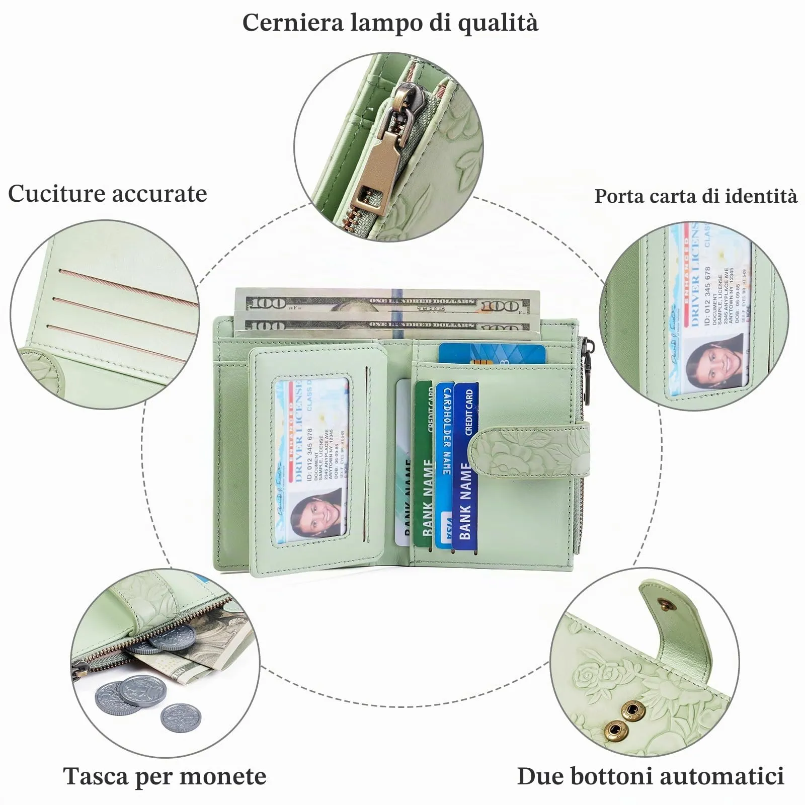 GAEKEAO Portafoglio Donna Piccolo in Pelle con Blocco RFID, Portamonete con Tasca con Cerniera e Scomparti per Carte - immagine 3