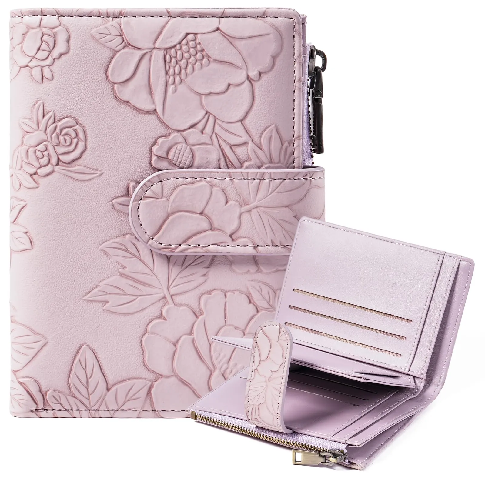 GAEKEAO Portafoglio Donna Piccolo in Pelle con Blocco RFID, Portamonete e Portacarte, Motivo Floreale, Viola Chiaro - immagine 1
