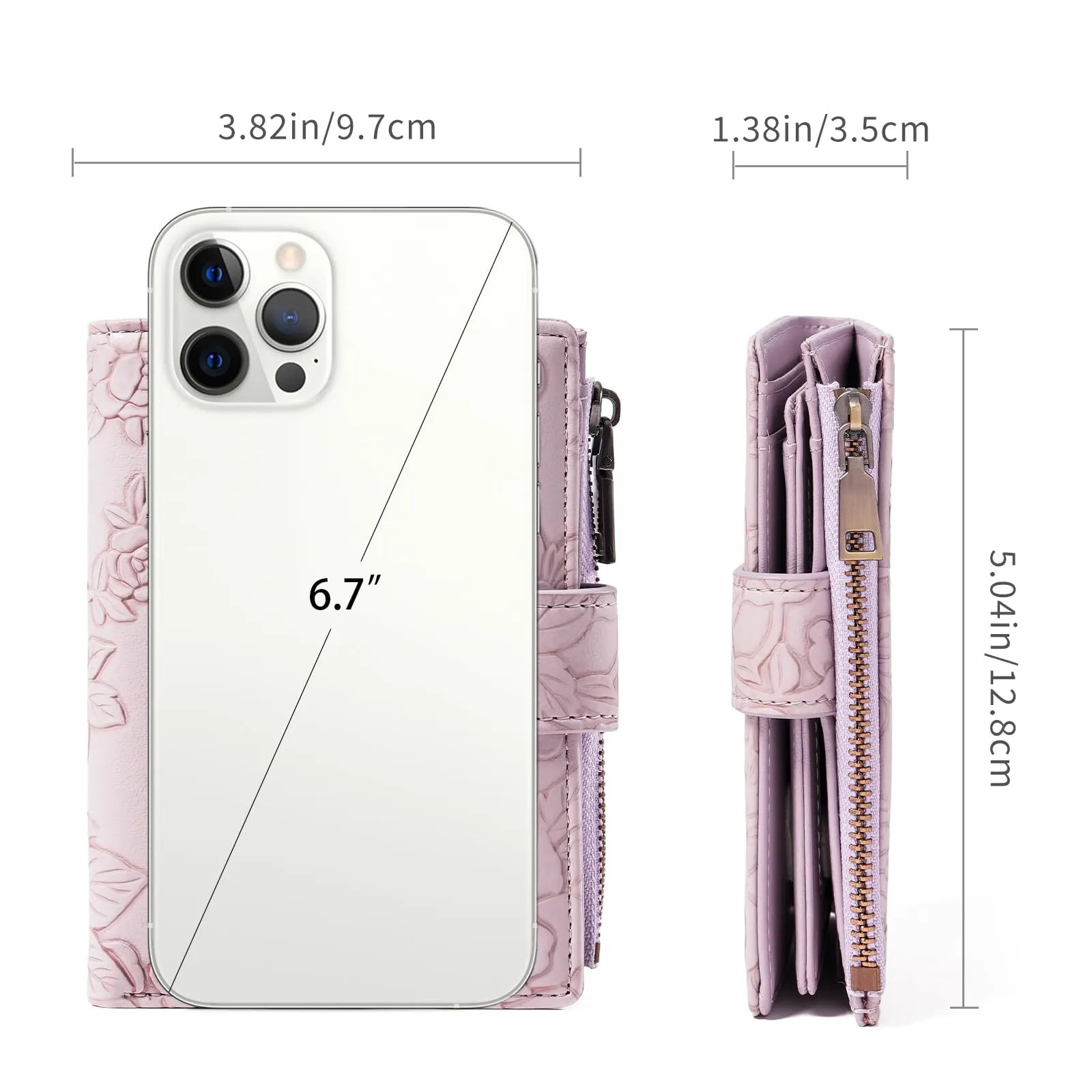 GAEKEAO Portafoglio Donna Piccolo in Pelle con Blocco RFID, Portamonete e Portacarte, Motivo Floreale, Viola Chiaro - immagine 4