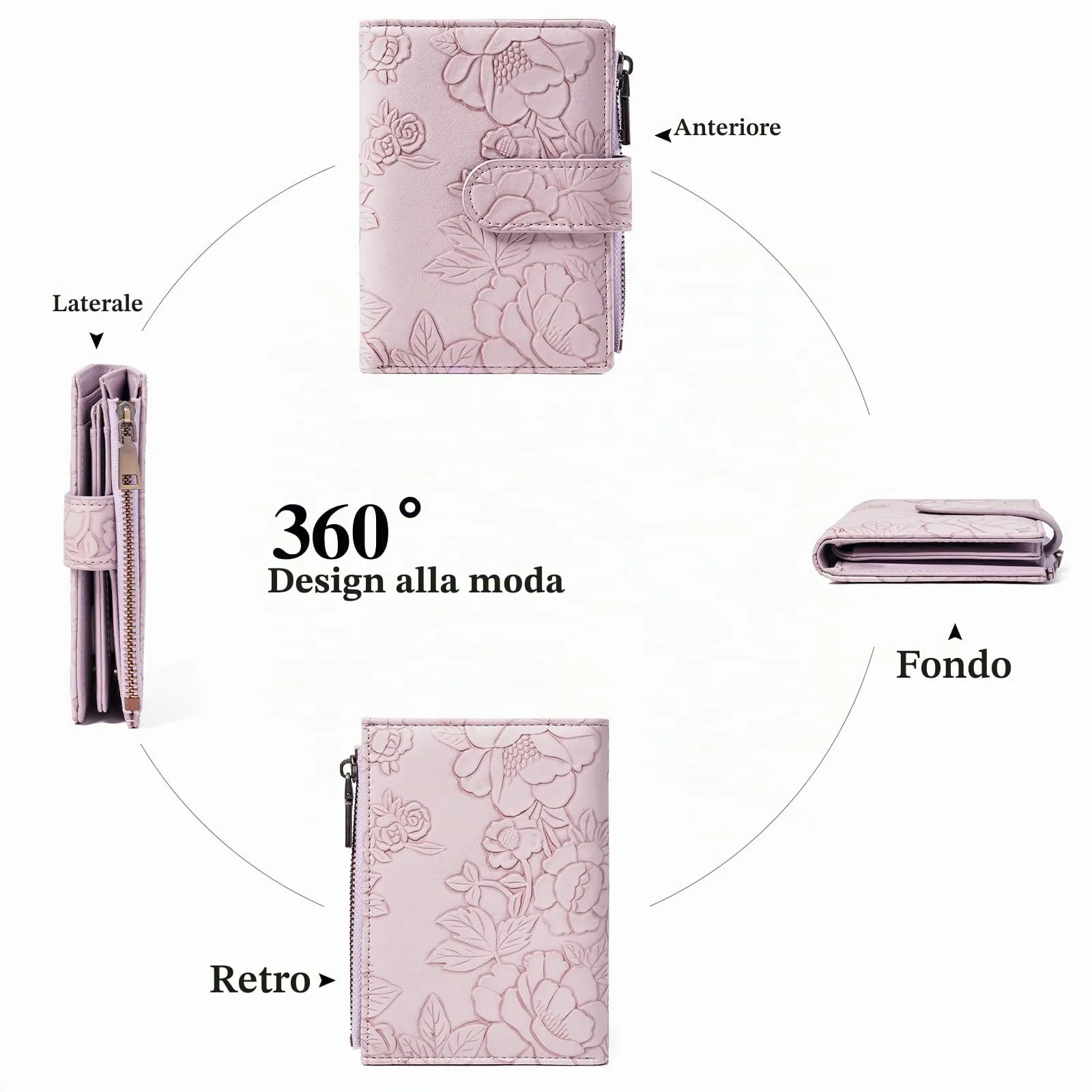 GAEKEAO Portafoglio Donna Piccolo in Pelle con Blocco RFID, Portamonete e Portacarte, Motivo Floreale, Viola Chiaro - immagine 5