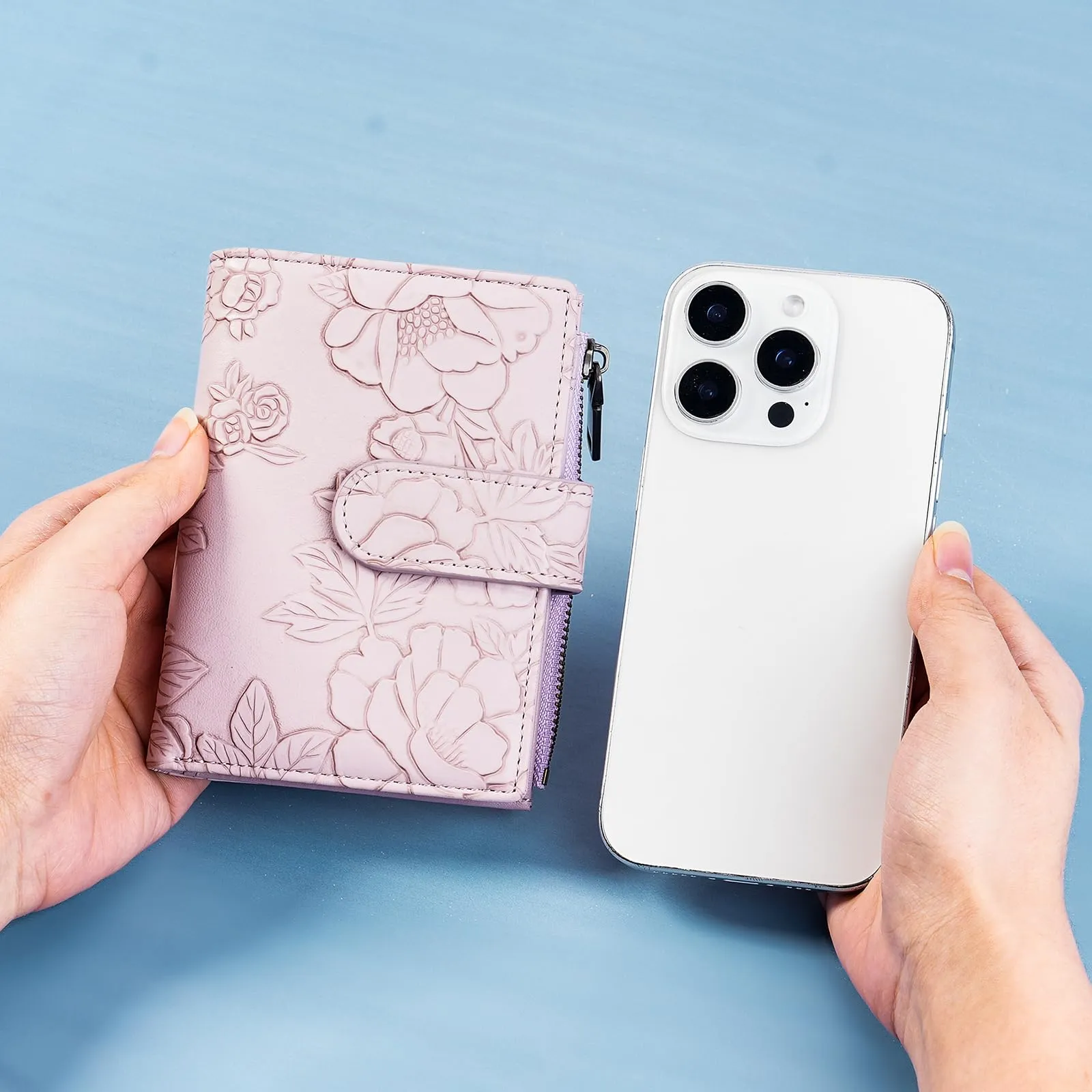 GAEKEAO Portafoglio Donna Piccolo in Pelle con Blocco RFID, Portamonete e Portacarte, Motivo Floreale, Viola Chiaro - immagine 6
