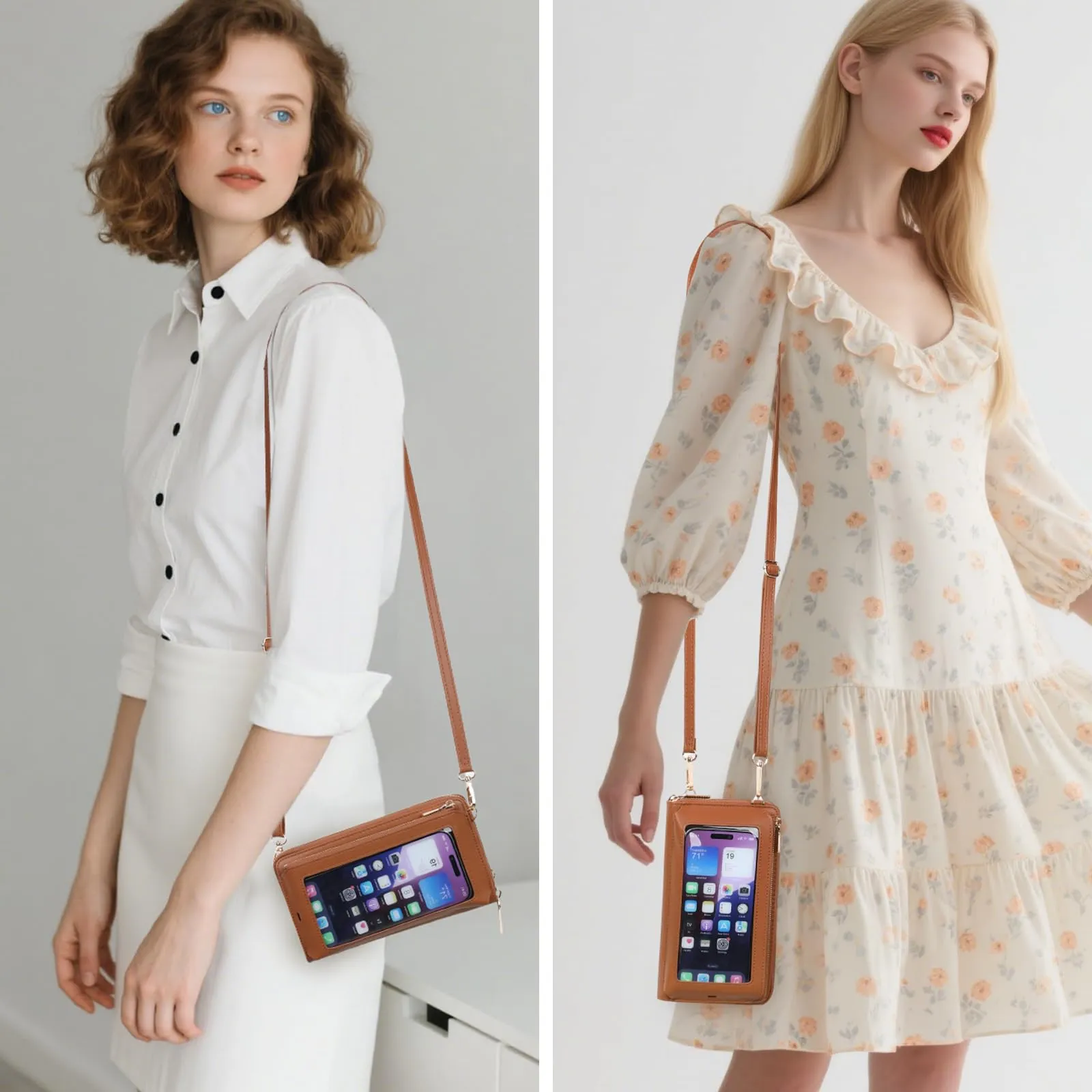 GOIACII Borsa a tracolla per telefono da donna, portafoglio da viaggio con touch screen, A05-marrone - immagine 2