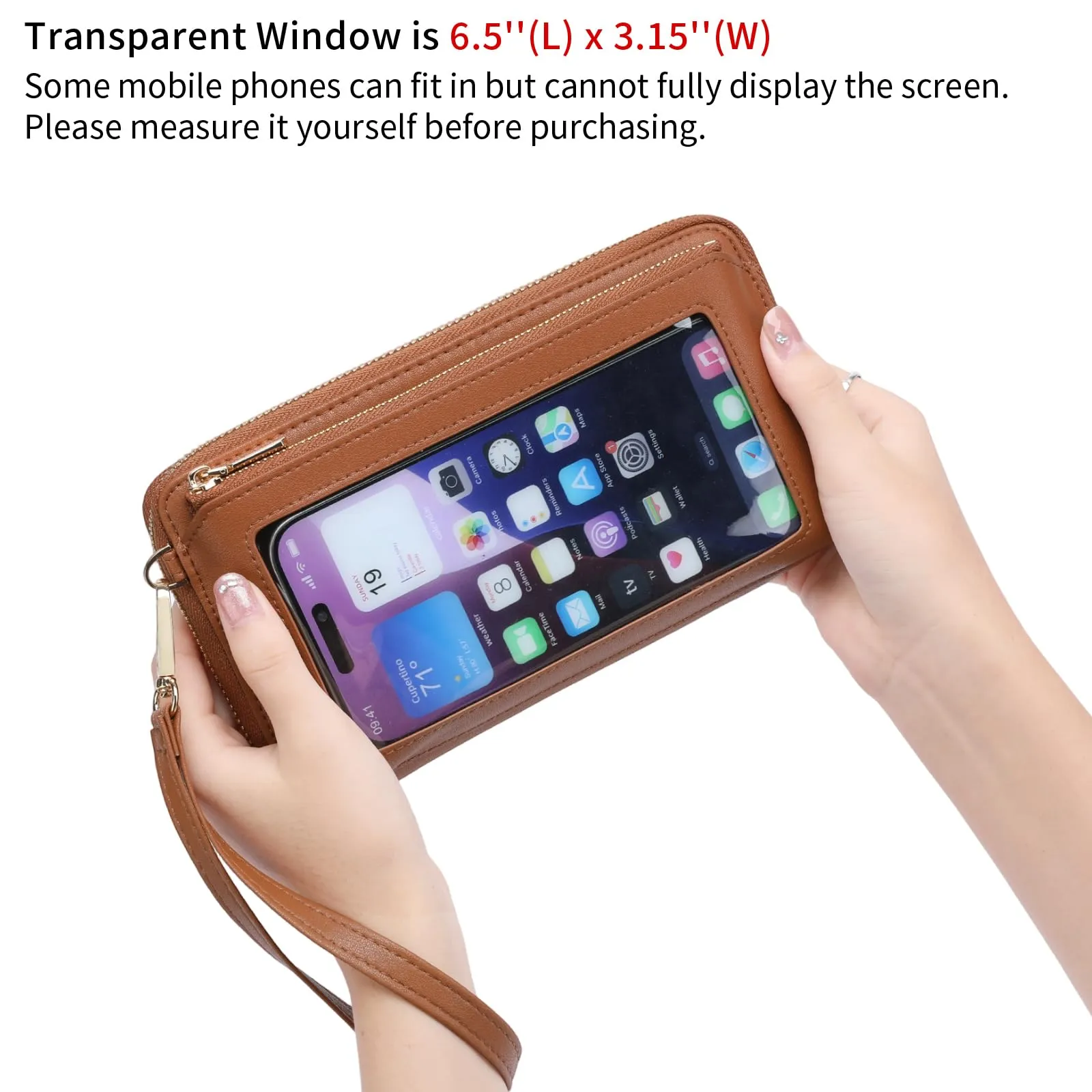 GOIACII Borsa a tracolla per telefono da donna, portafoglio da viaggio con touch screen, A05-marrone - immagine 3
