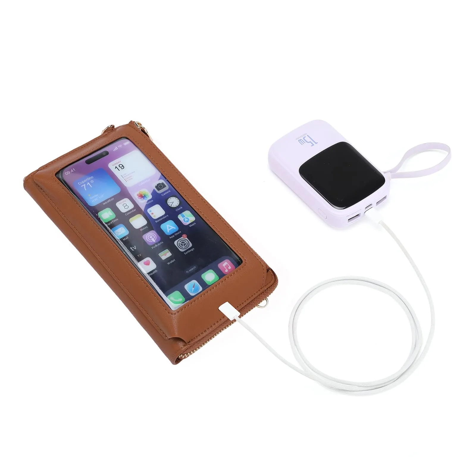 GOIACII Borsa a tracolla per telefono da donna, portafoglio da viaggio con touch screen, A05-marrone - immagine 4