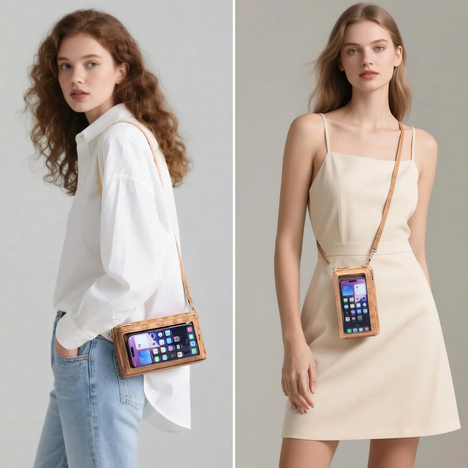 GOIACII Borsa a tracolla da donna in pelle con touchscreen, A07 Marrone - immagine 2