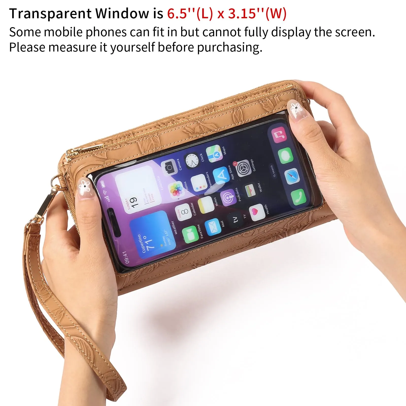 GOIACII Borsa a tracolla da donna in pelle con touchscreen, A07 Marrone - immagine 3