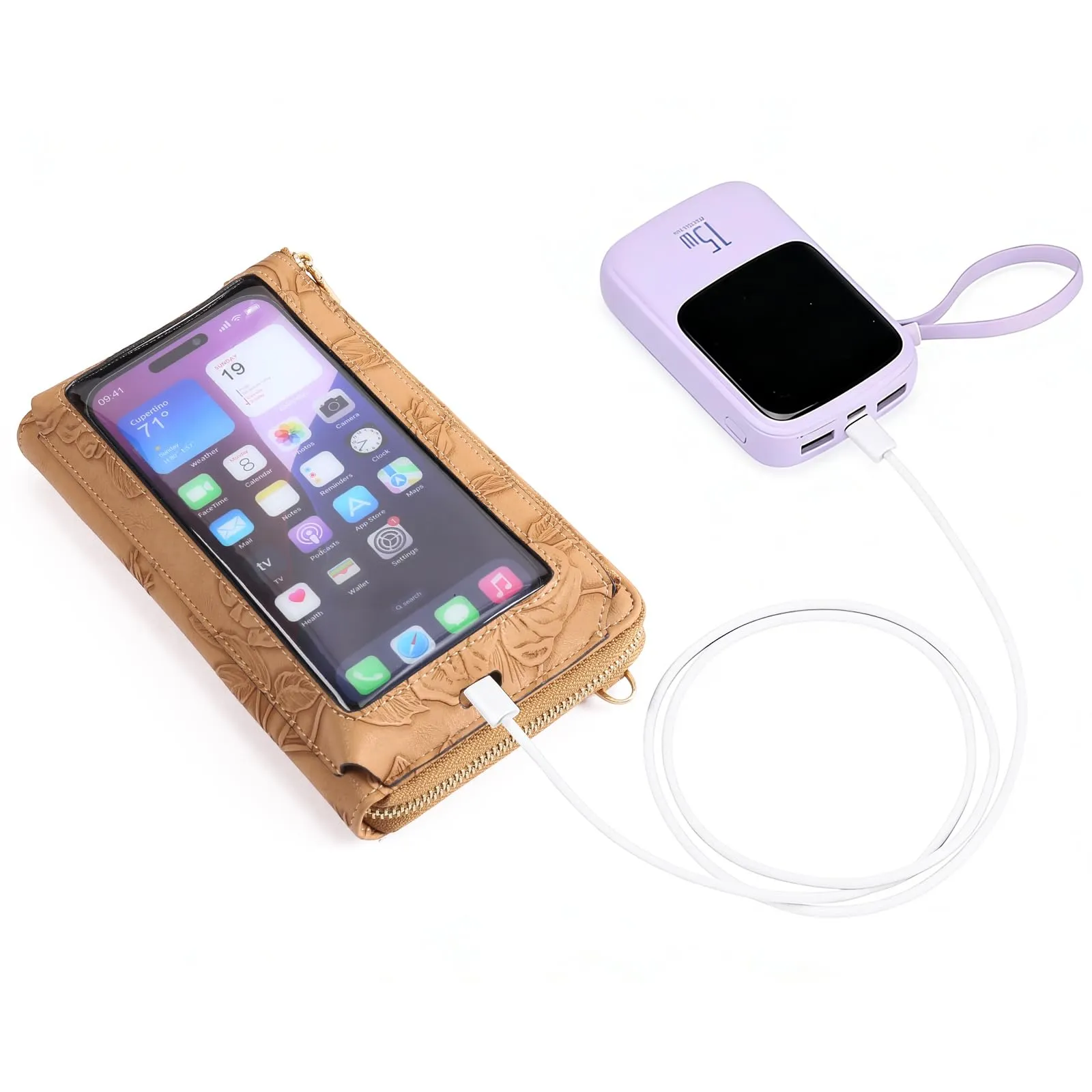 GOIACII Borsa a tracolla da donna in pelle con touchscreen, A07 Marrone - immagine 4