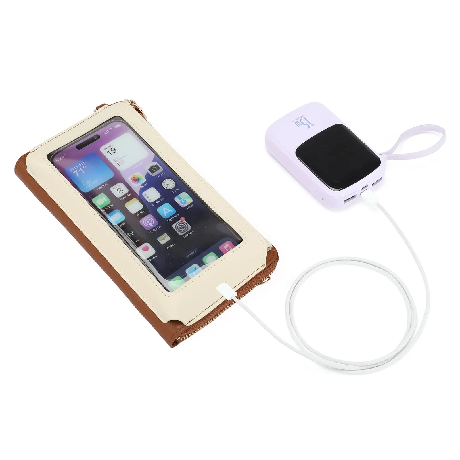 GOIACII Borsa a tracolla per telefono da donna, portafoglio da viaggio con touch screen, A09-bianco Marrone - immagine 4