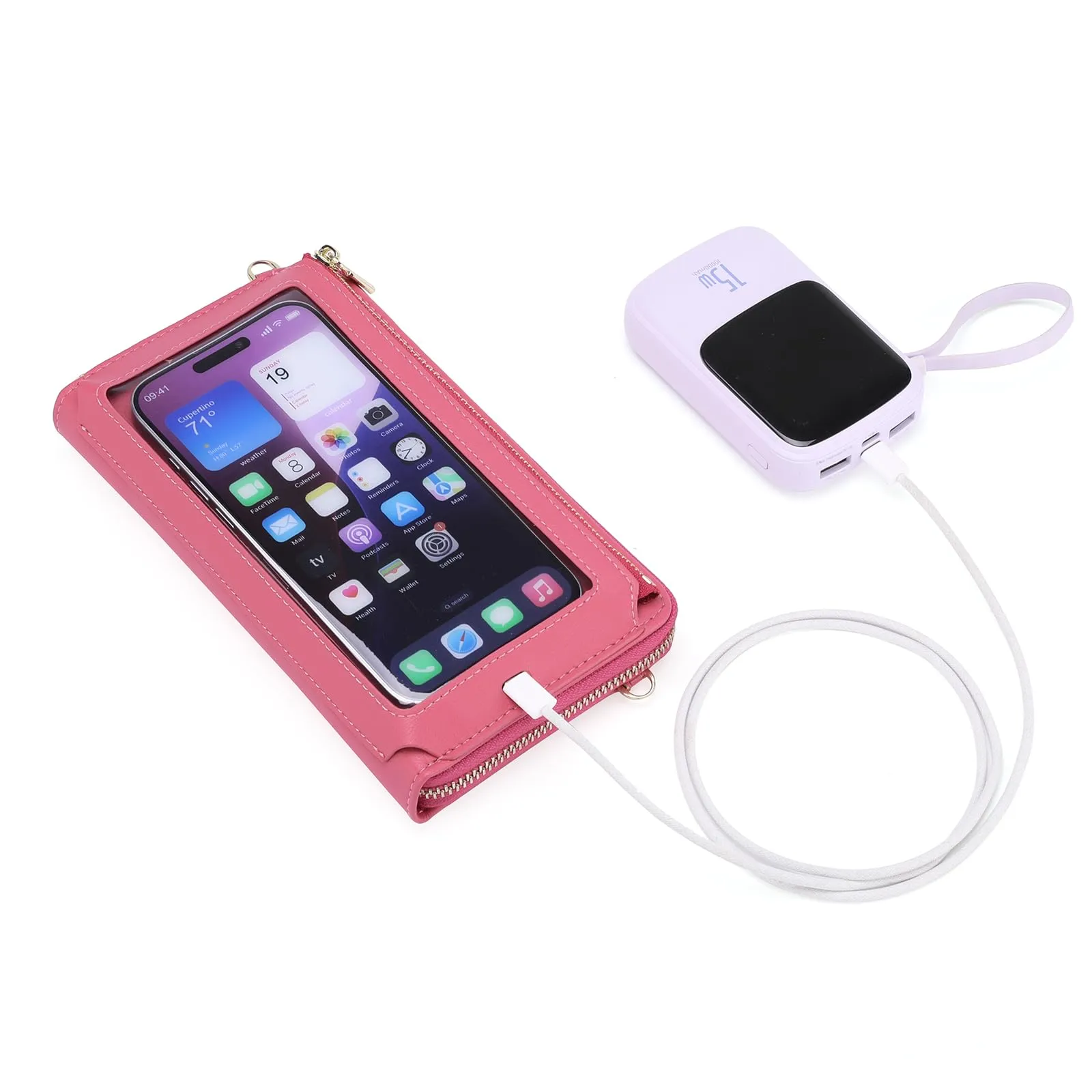 GOIACII Borsa a tracolla per telefono da donna, portafoglio da viaggio con touch screen, A10 - Rosso Rosa - immagine 5