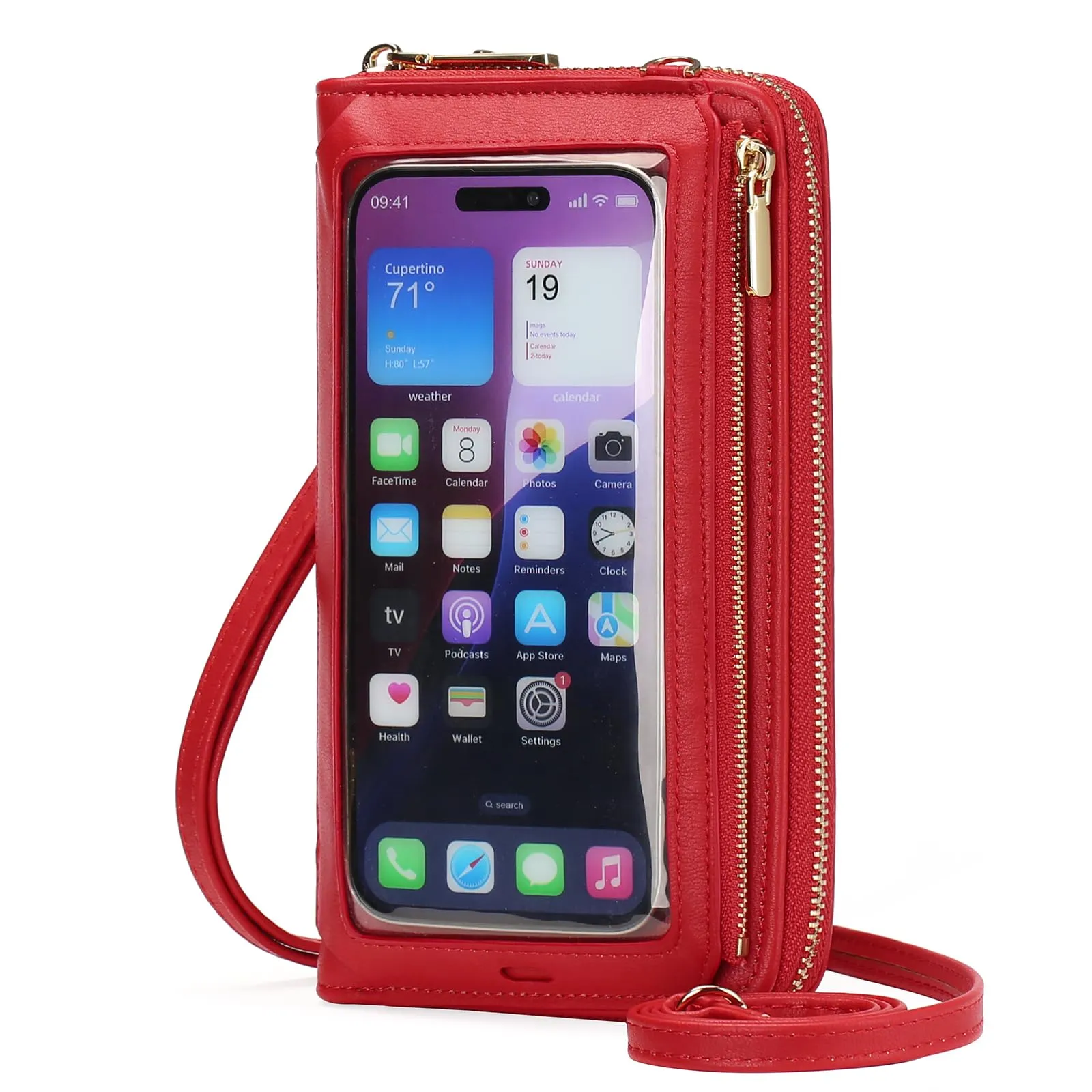 GOIACII Borsa a tracolla per cellulare da donna in pelle con touchscreen, A11 Rosso Chiaro - immagine 1