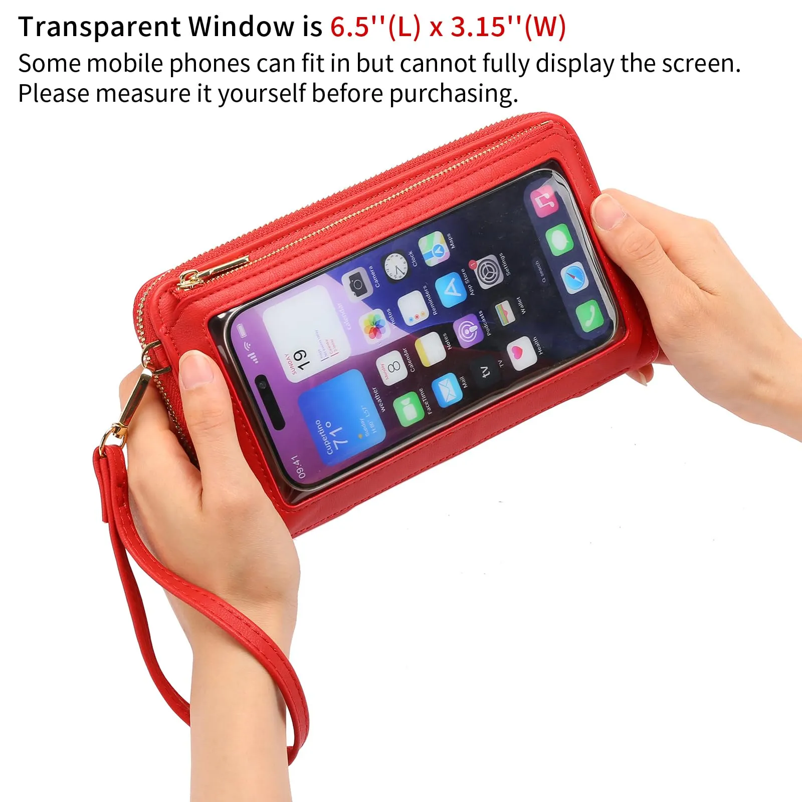 GOIACII Borsa a tracolla per cellulare da donna in pelle con touchscreen, A11 Rosso Chiaro - immagine 3