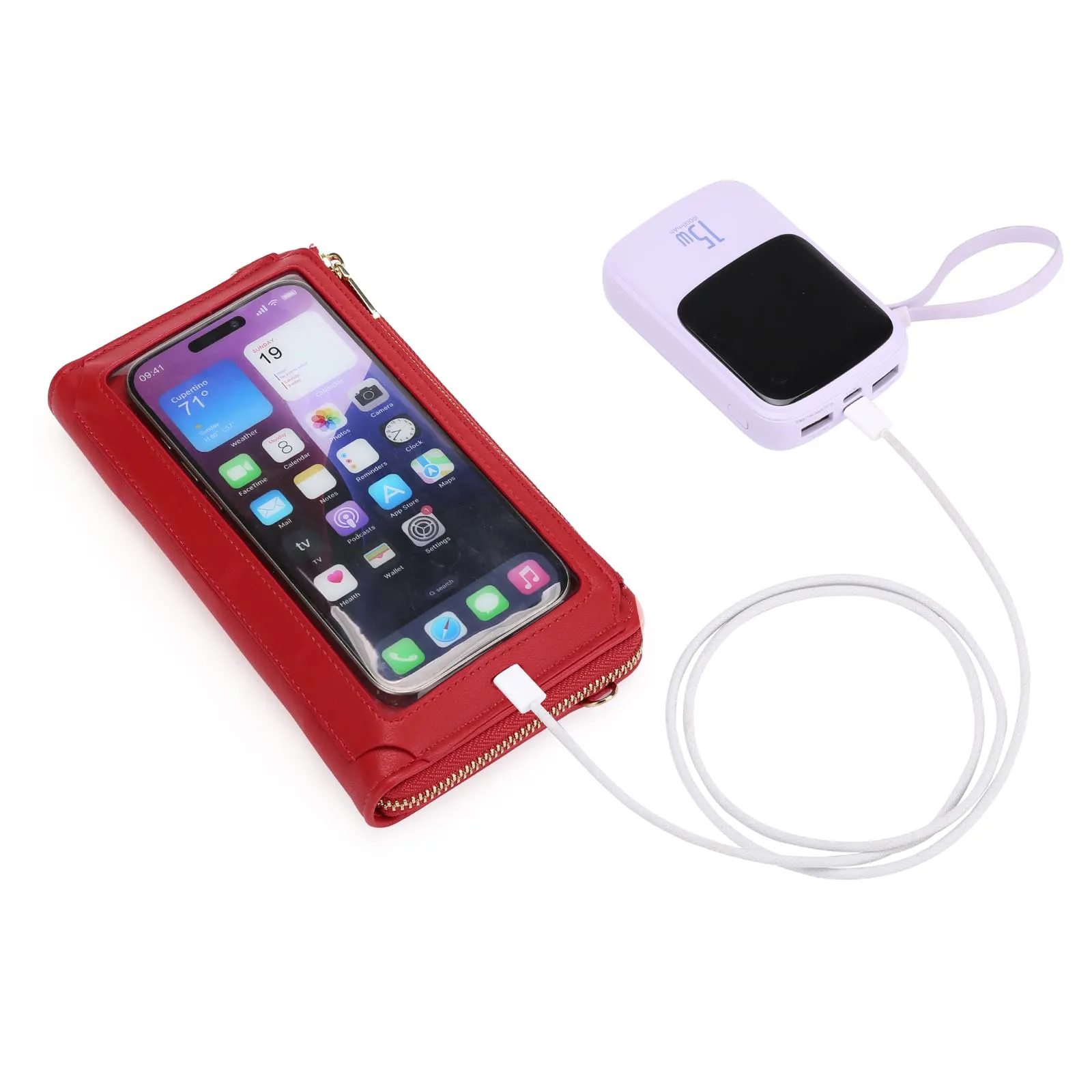 GOIACII Borsa a tracolla per cellulare da donna in pelle con touchscreen, A11 Rosso Chiaro - immagine 4