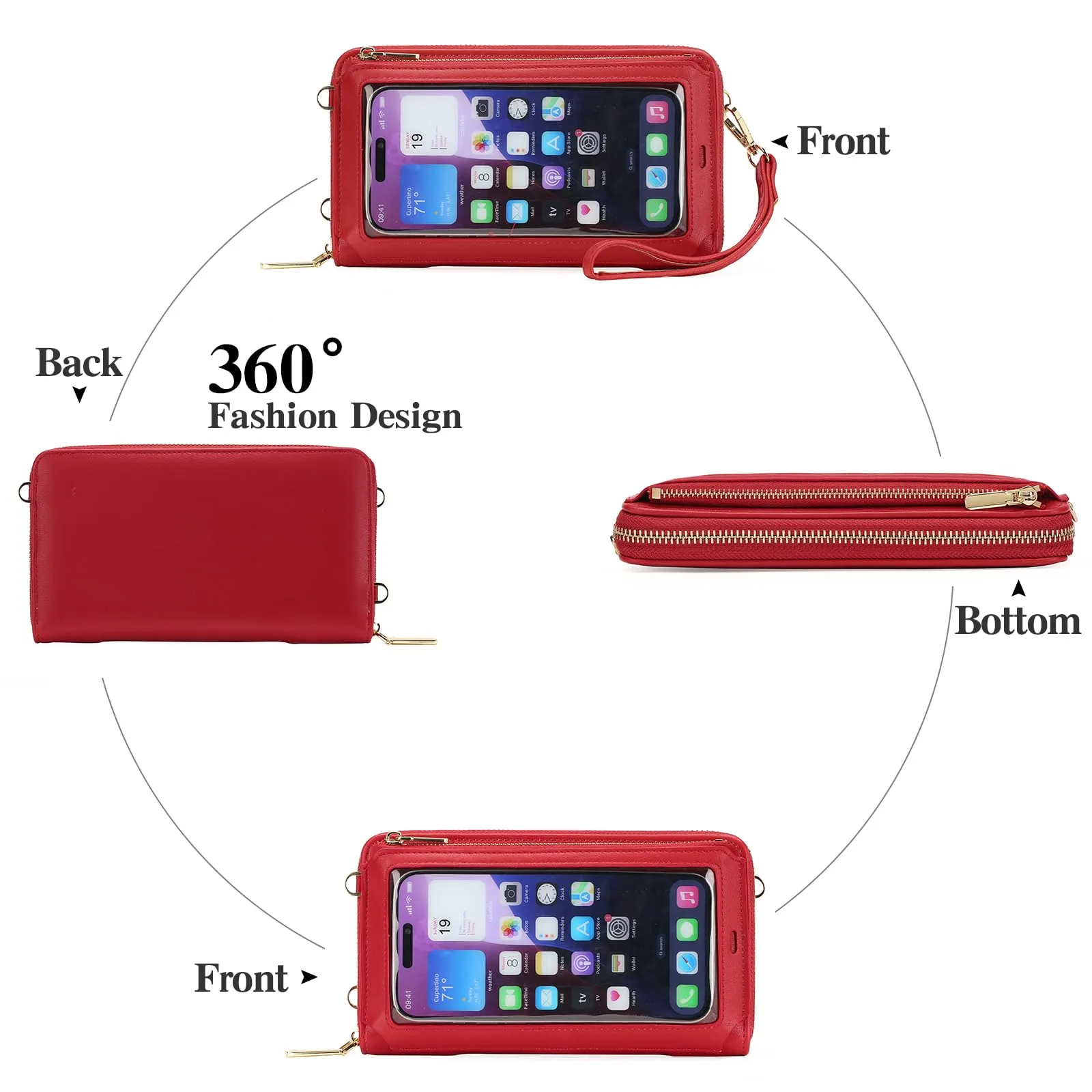 GOIACII Borsa a tracolla per cellulare da donna in pelle con touchscreen, A11 Rosso Chiaro - immagine 6