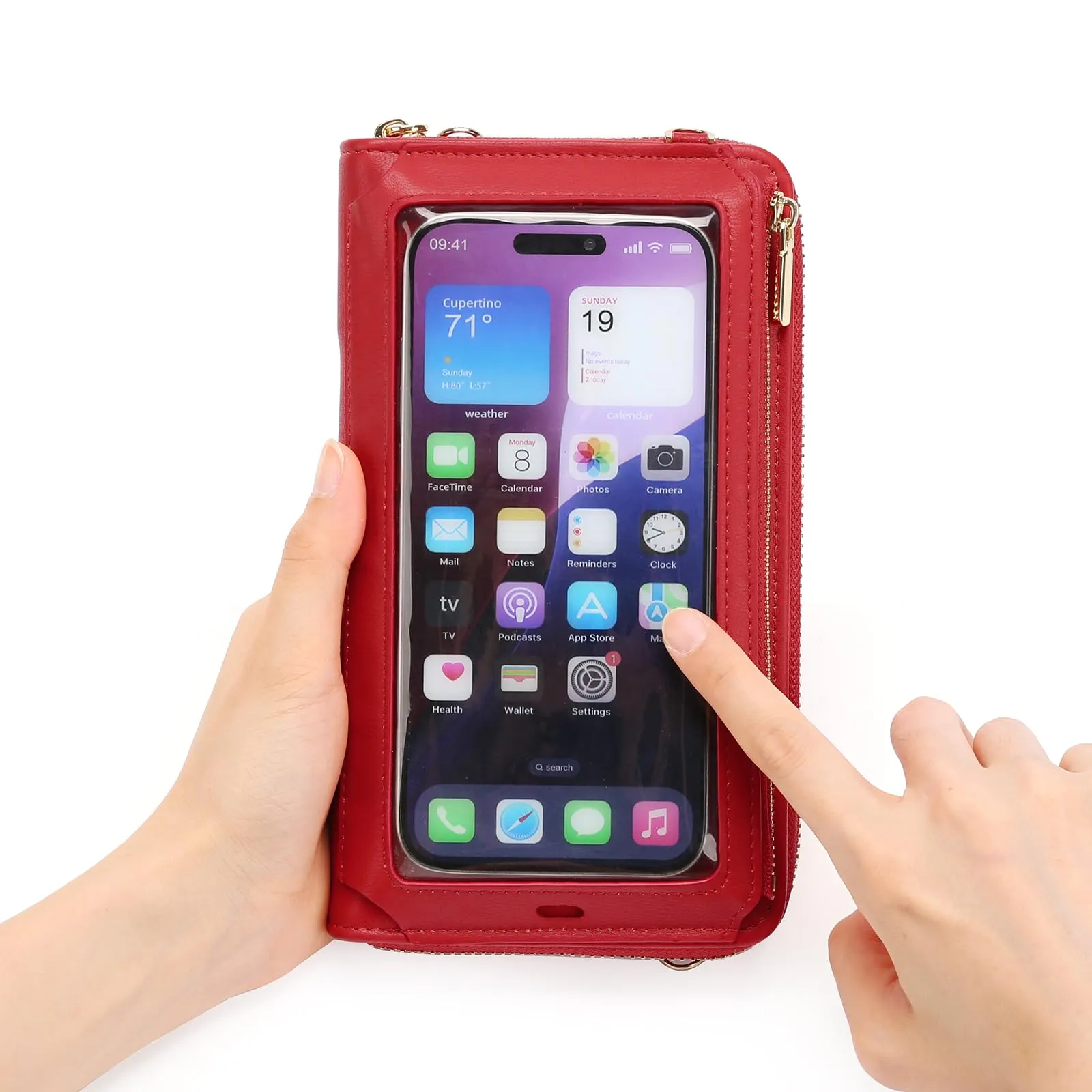 GOIACII Borsa a tracolla per cellulare da donna in pelle con touchscreen, A11 Rosso Chiaro - immagine 7