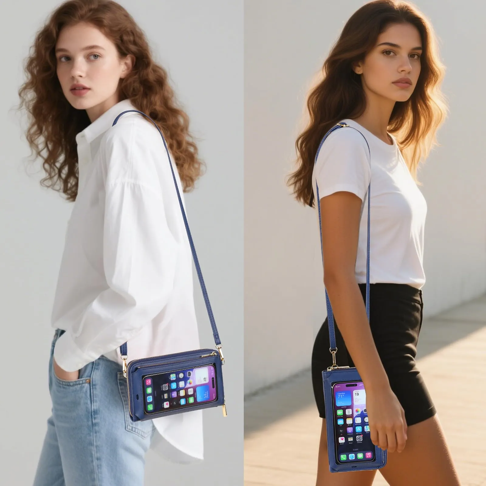GOIACII Borsa a tracolla in pelle per cellulare con touchscreen, Blu Reale A13 - immagine 2