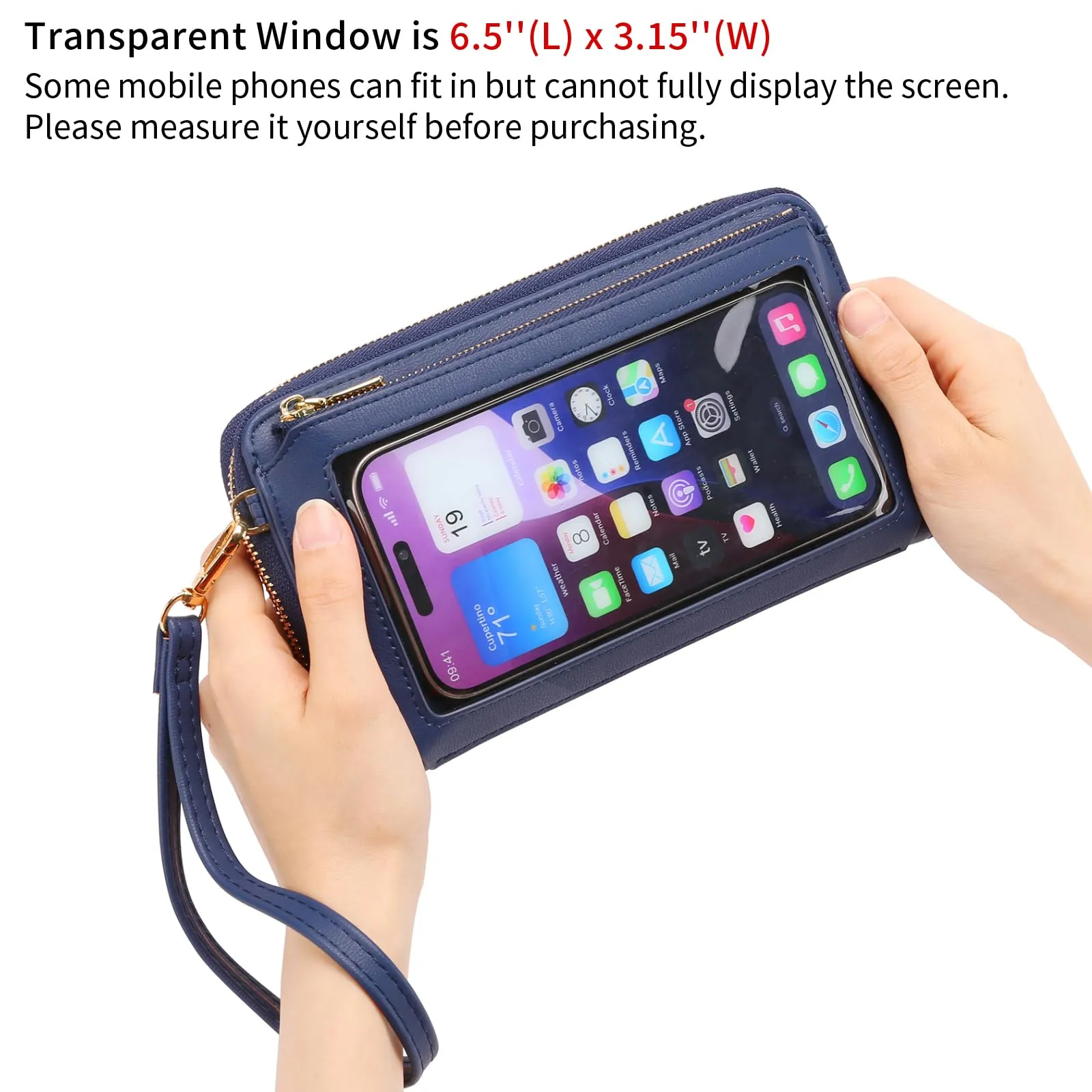 GOIACII Borsa a tracolla in pelle per cellulare con touchscreen, Blu Reale A13 - immagine 3