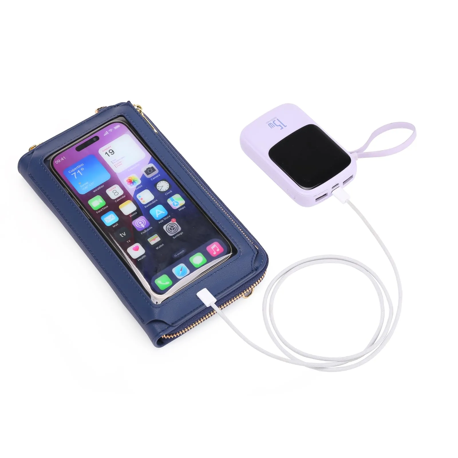 GOIACII Borsa a tracolla in pelle per cellulare con touchscreen, Blu Reale A13 - immagine 4