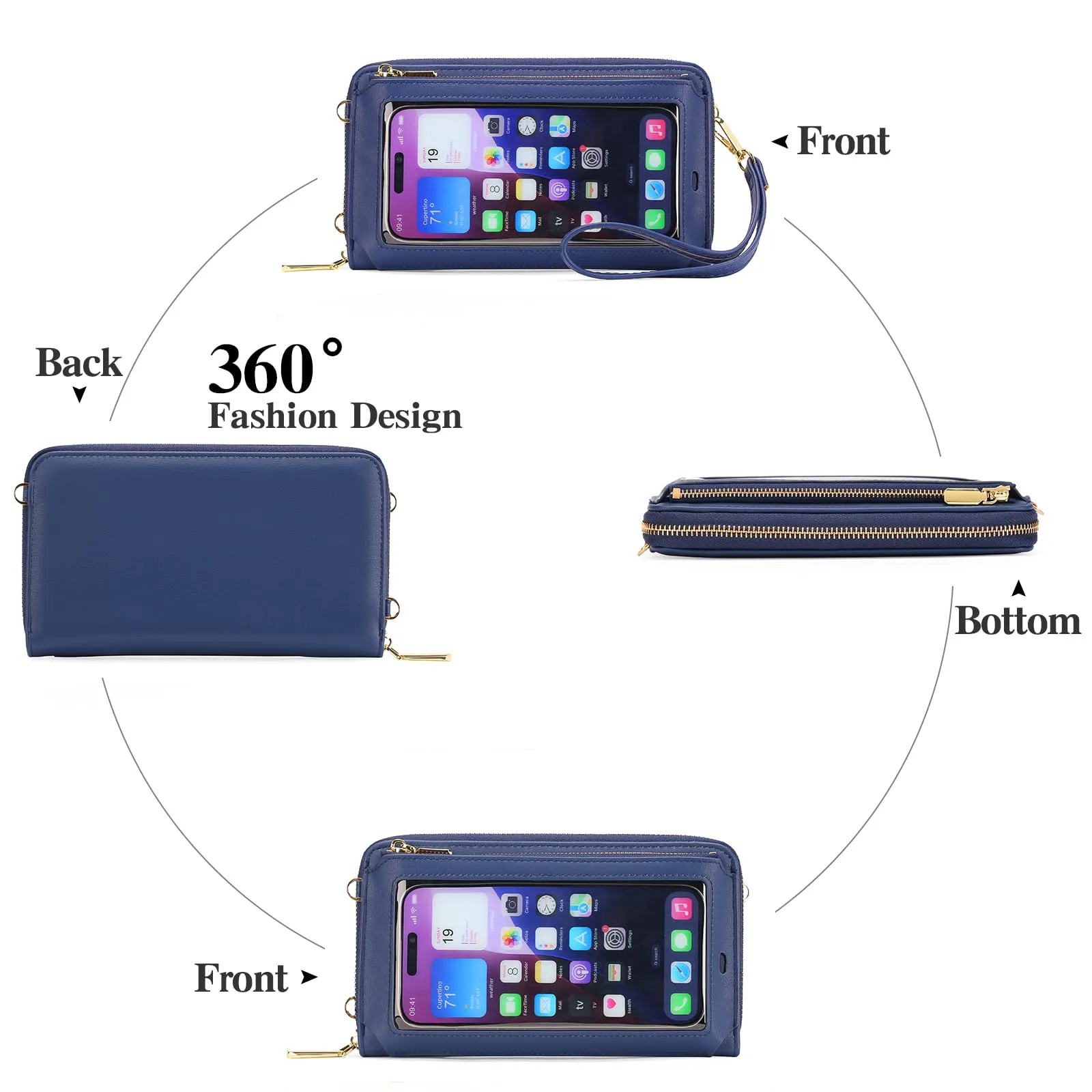 GOIACII Borsa a tracolla in pelle per cellulare con touchscreen, Blu Reale A13 - immagine 6