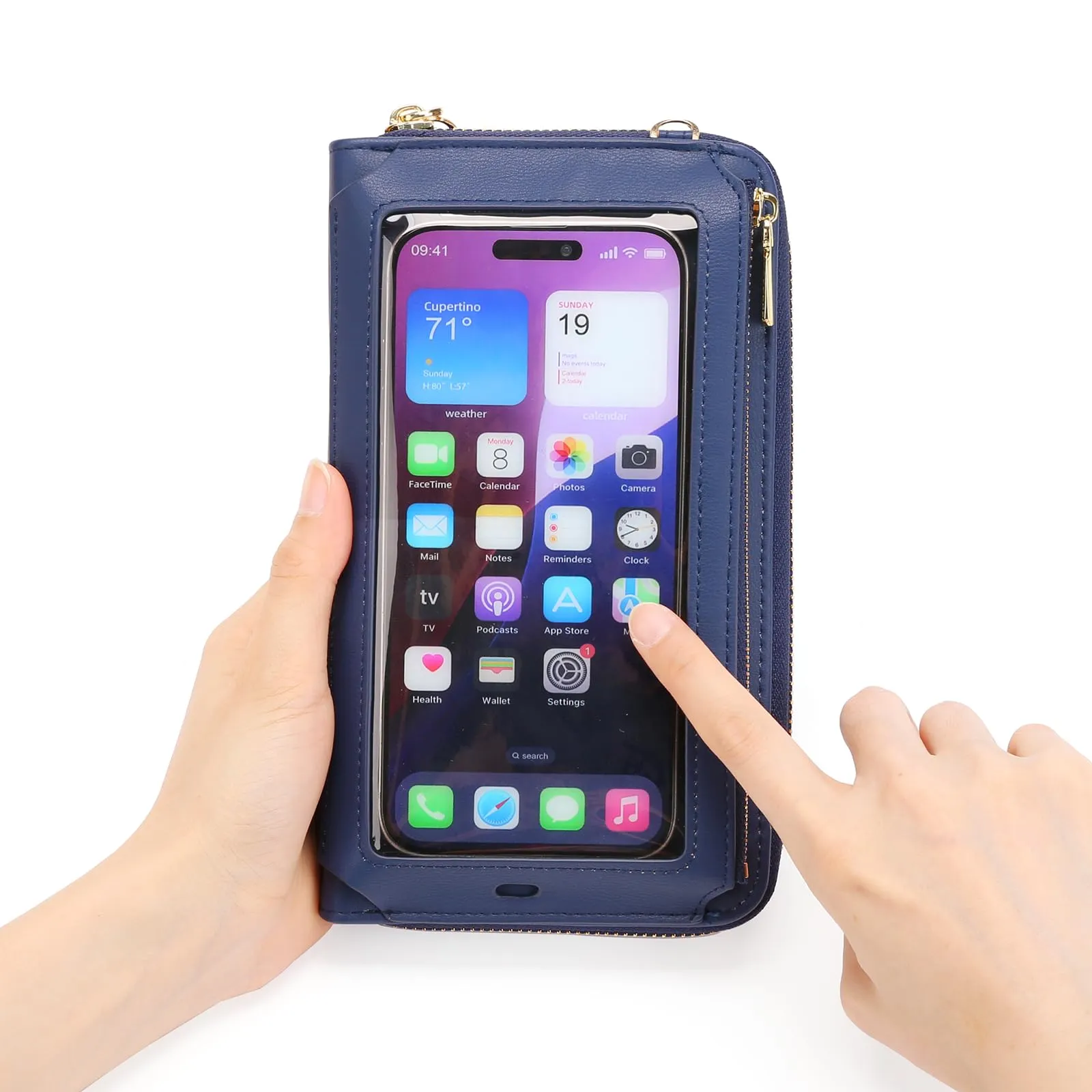GOIACII Borsa a tracolla in pelle per cellulare con touchscreen, Blu Reale A13 - immagine 7