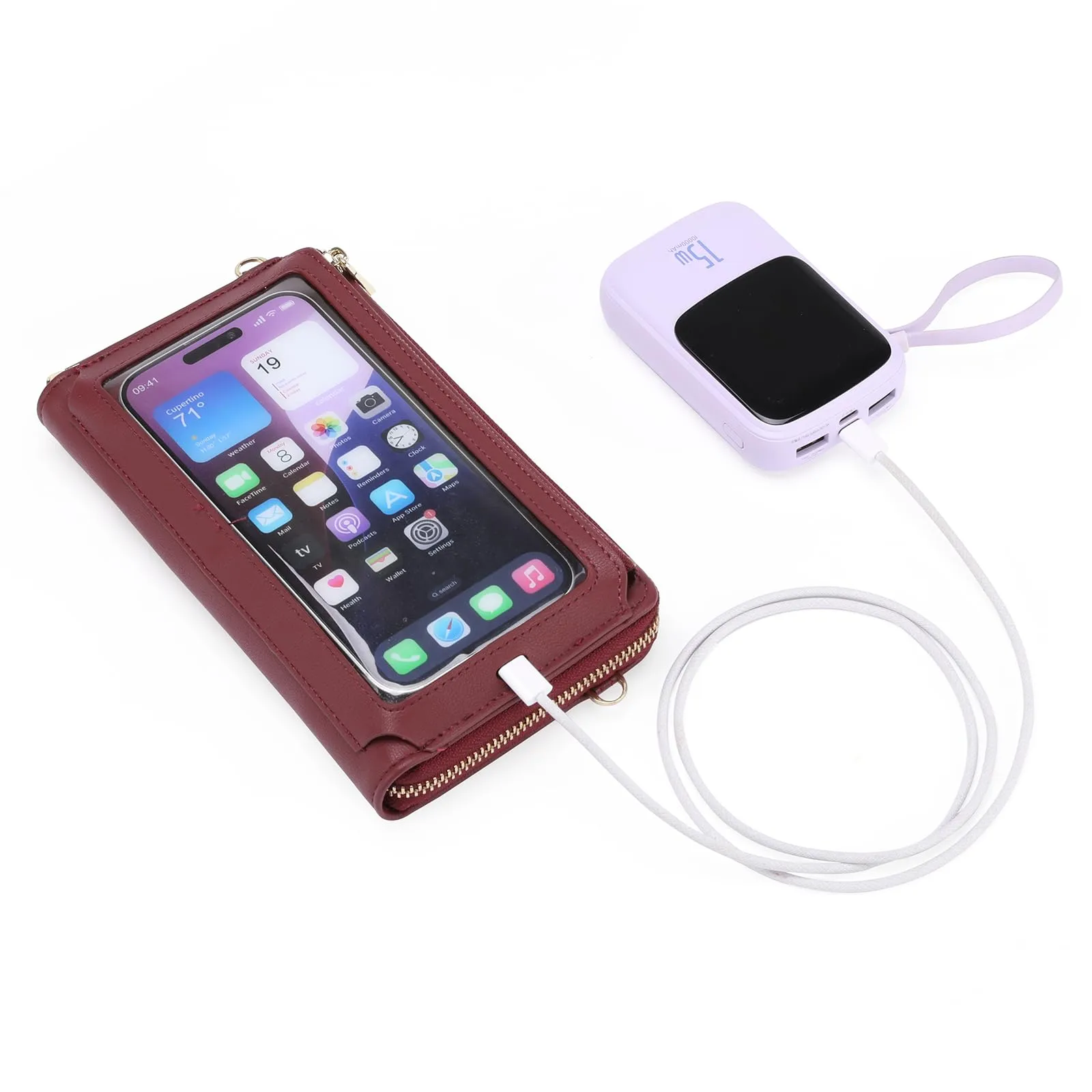 GOIACII Borsa a tracolla per cellulare in pelle con touchscreen, A12, Rosso Vino - immagine 4