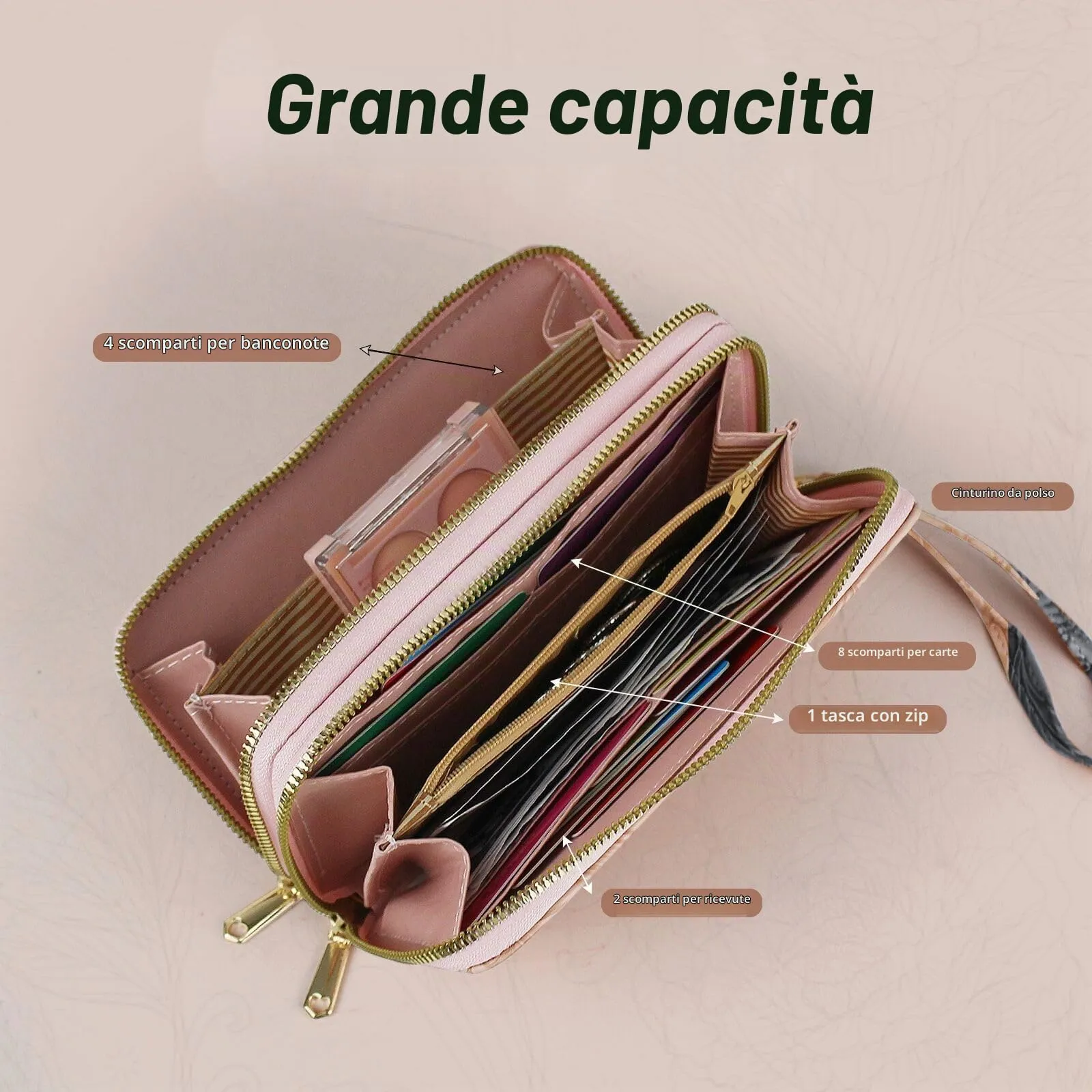 AdiStylinno Portafoglio Donna Lungo in Pelle PU, Stampa Floreale con Cerniera, 8 Slot per Carte e 4 Scomparti - immagine 2