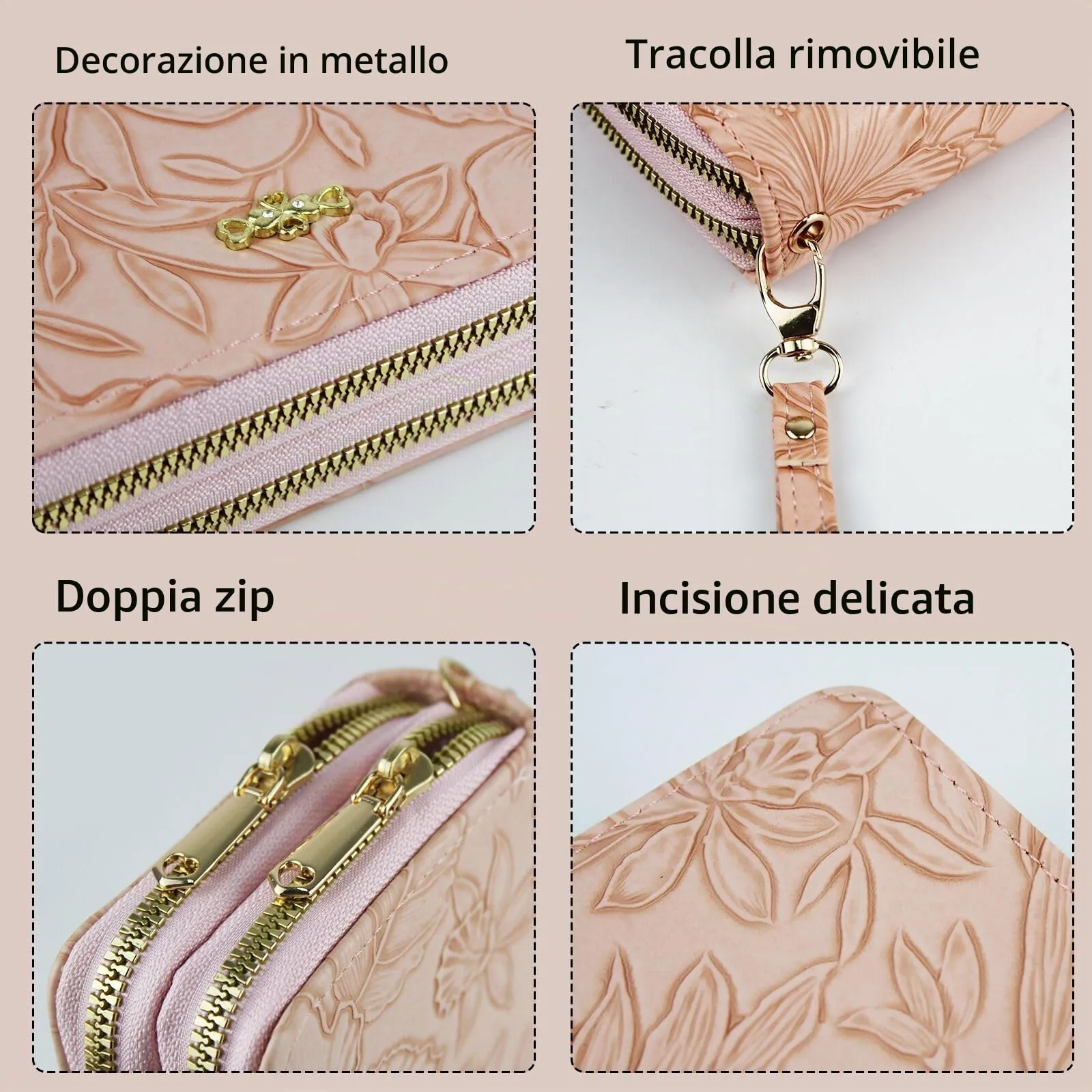 AdiStylinno Portafoglio Donna Lungo in Pelle PU, Stampa Floreale con Cerniera, 8 Slot per Carte e 4 Scomparti - immagine 4