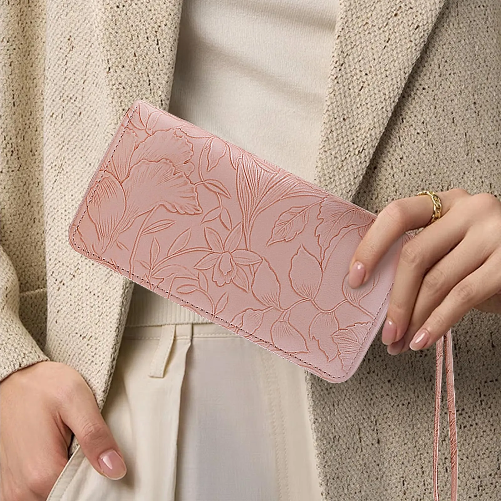 AdiStylinno Portafoglio Donna Lungo in Pelle PU, Stampa Floreale con Cerniera, 8 Slot per Carte e 4 Scomparti - immagine 5