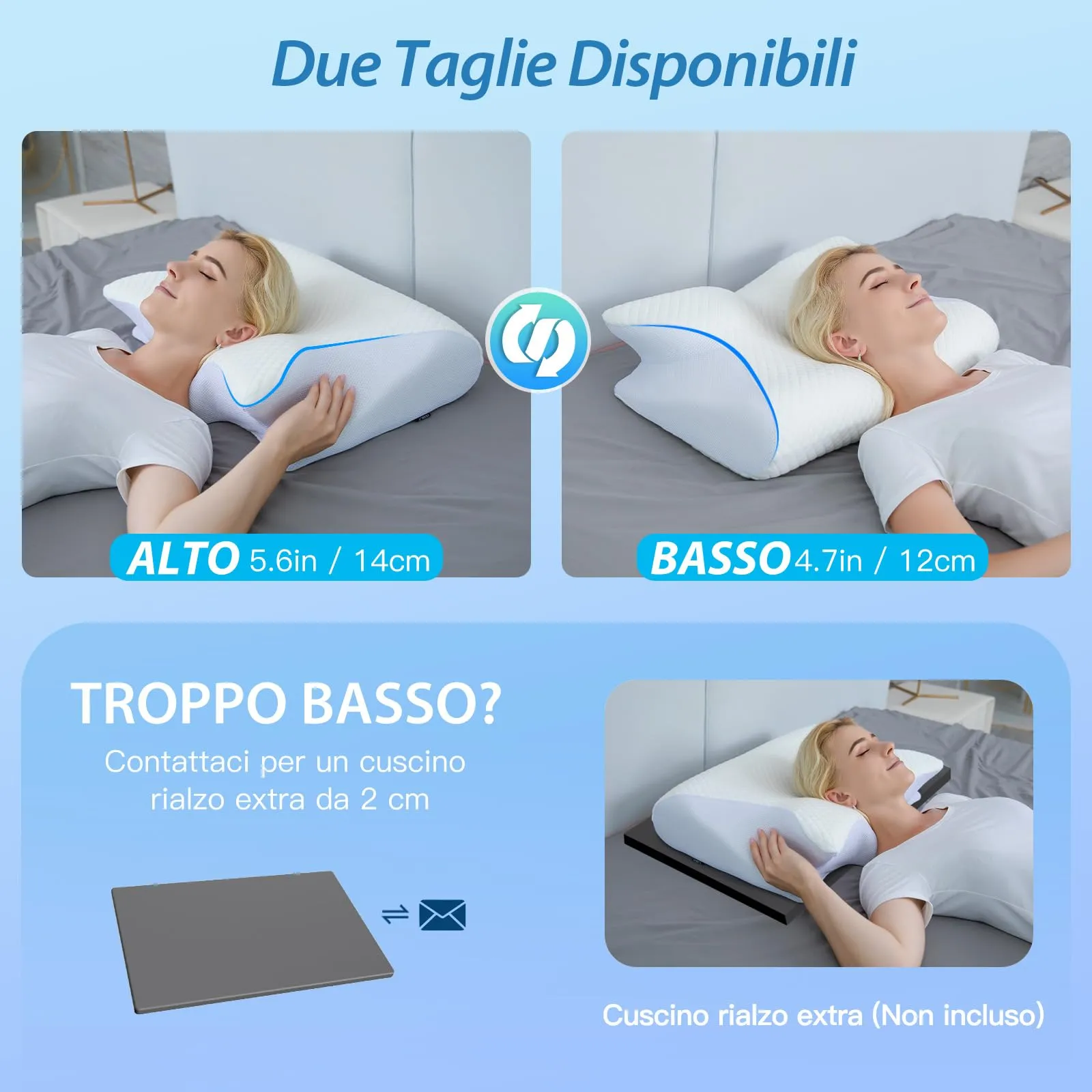 HOMCA Cuscino 2 in 1 Memory Foam Ergonomico, Bianco, 60x40x12/14cm - immagine 3