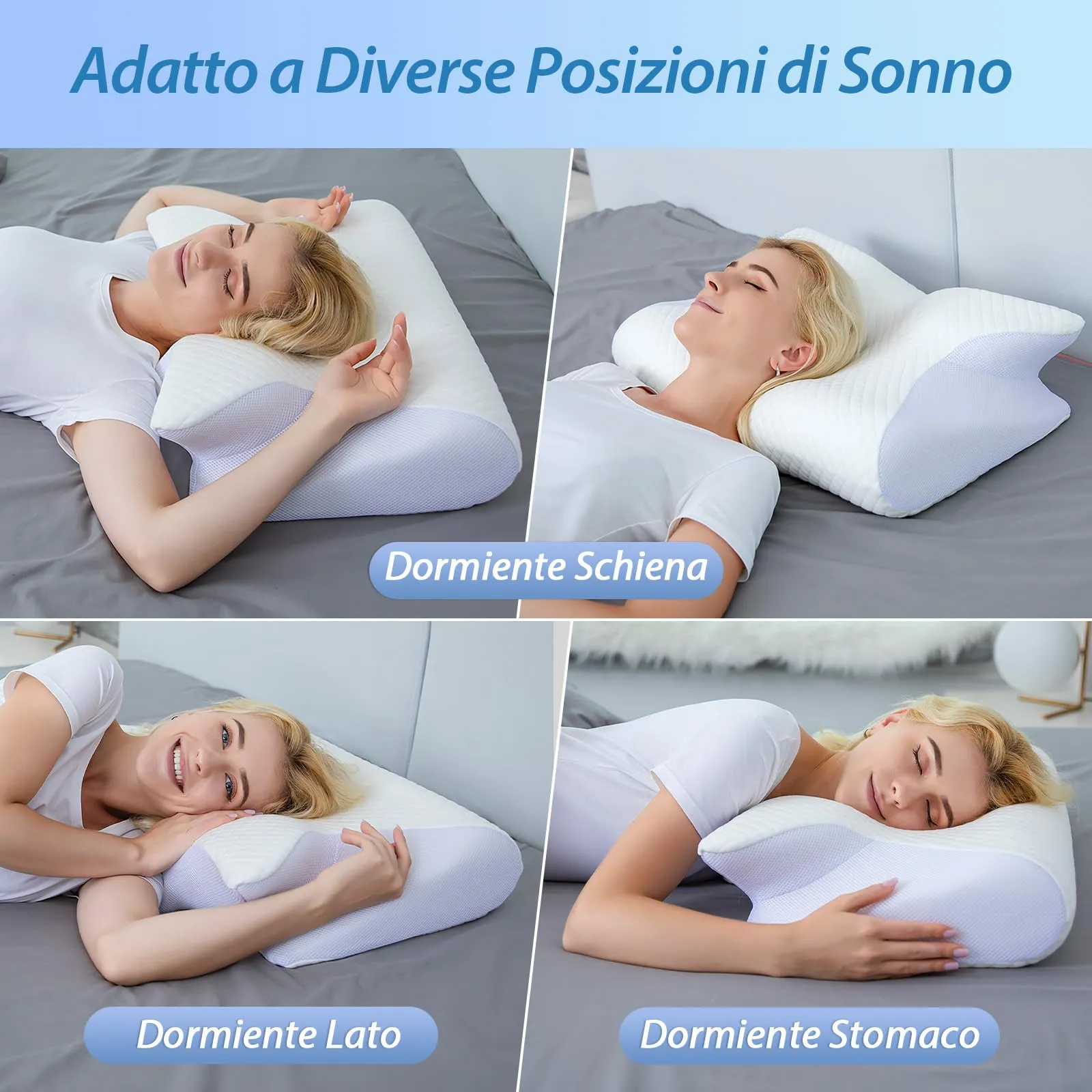 HOMCA Cuscino 2 in 1 Memory Foam Ergonomico, Bianco, 60x40x12/14cm - immagine 4
