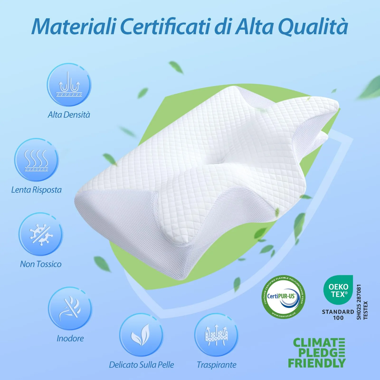 HOMCA Cuscino 2 in 1 Memory Foam Ergonomico, Bianco, 60x40x12/14cm - immagine 5