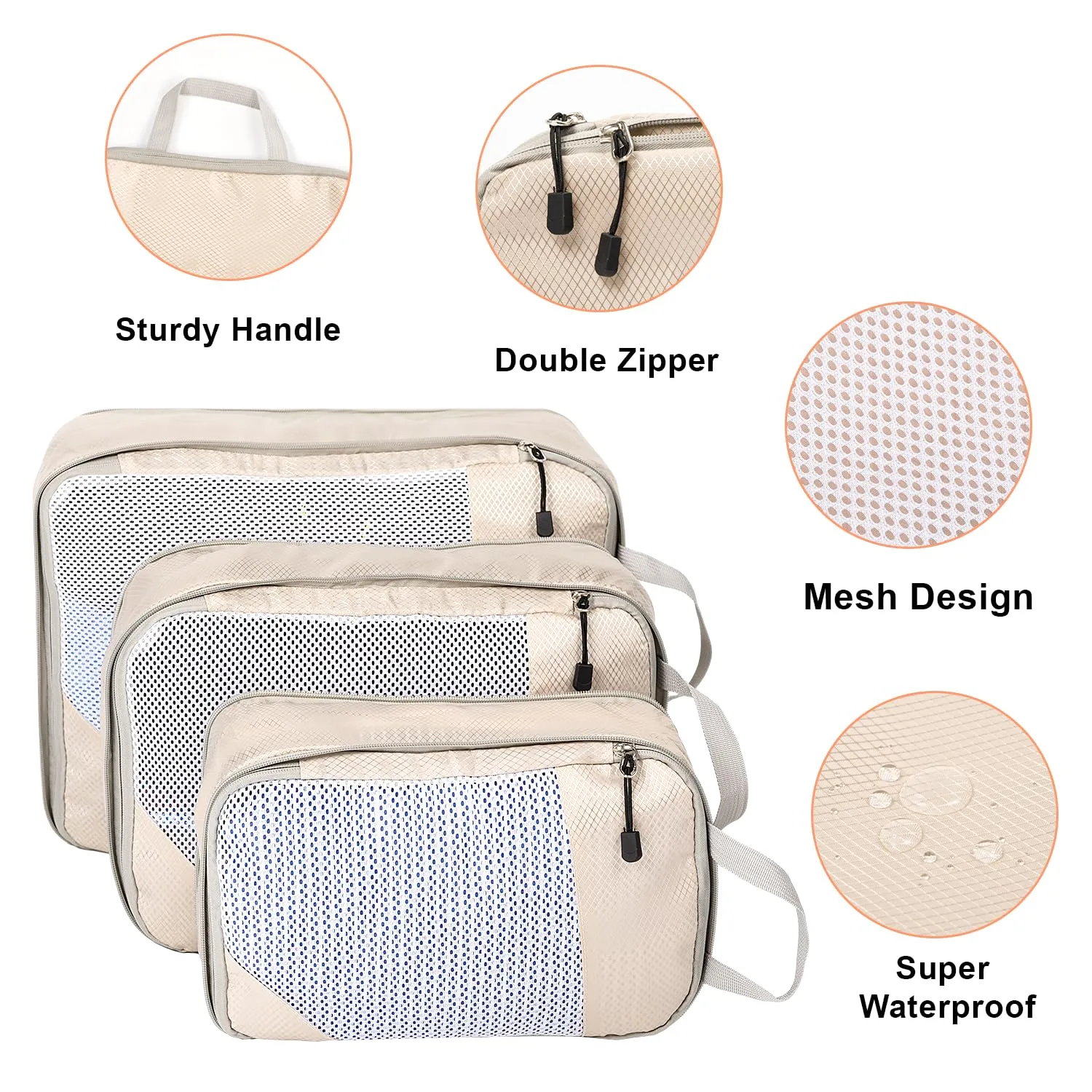 BillyBath Organizer Valigia Borse Compressione Viaggio Salvaspazio, 3 Pezzi, Beige - immagine 2