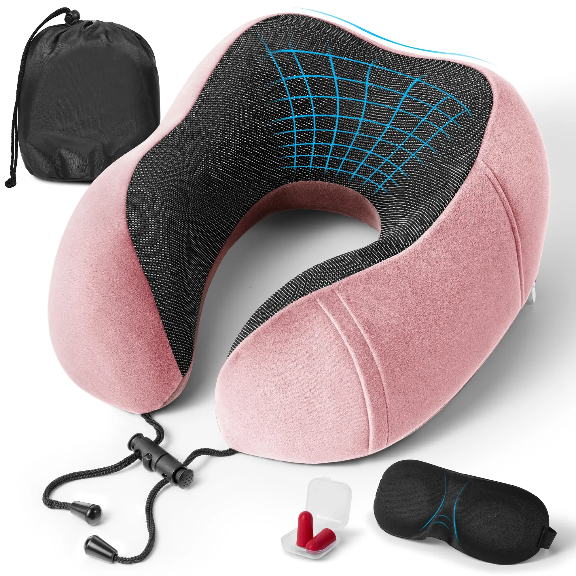 BAVATEE Cuscino da Viaggio per Collo in Memory Foam con Borsa per Trasporto, Mascherina e Tappi Auricolari - immagine 1