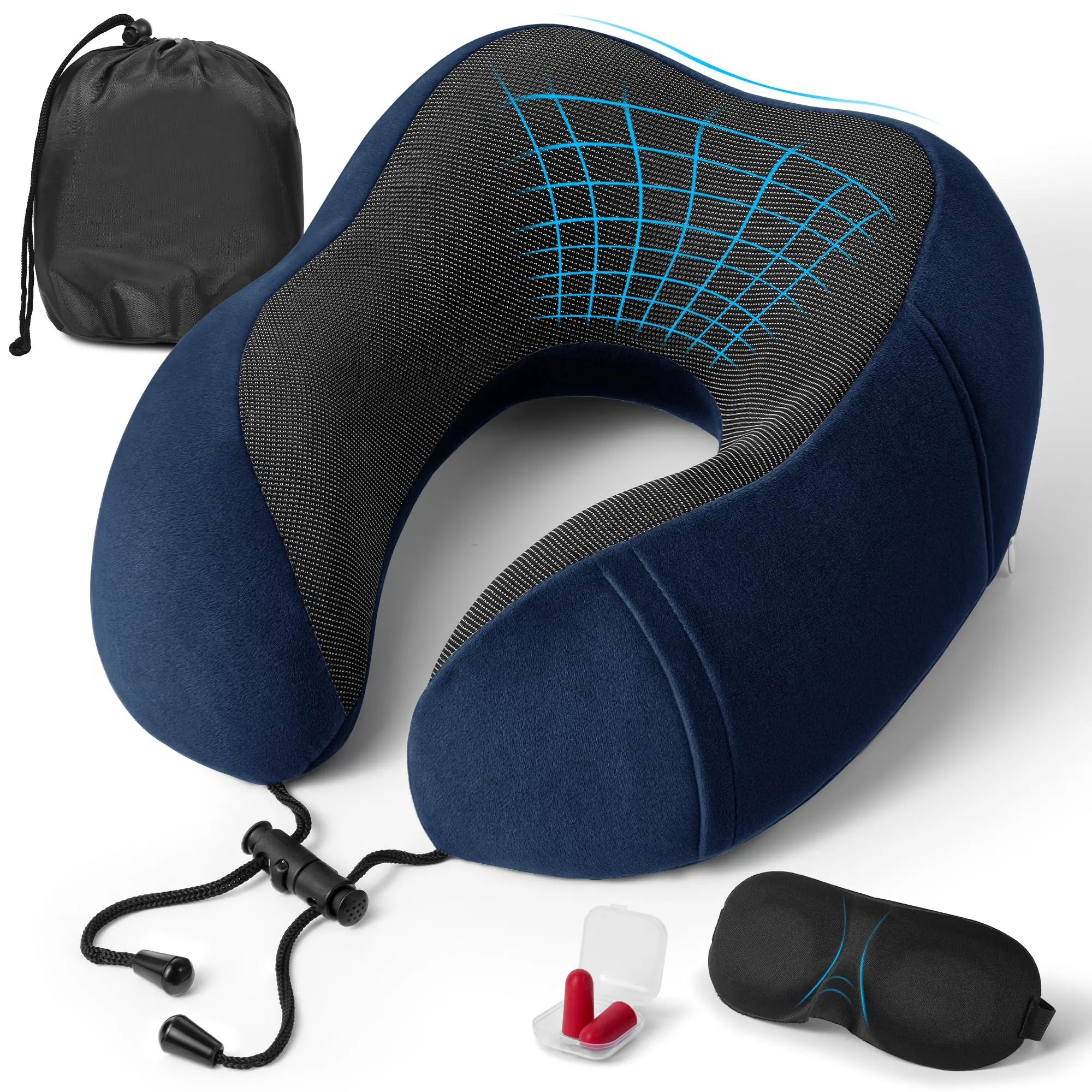 BAVATEE Cuscino da Viaggio Memory Foam per Collo con Borsa per Trasporto, Mascherina per Dormire e Tappi Auricolari - immagine 1