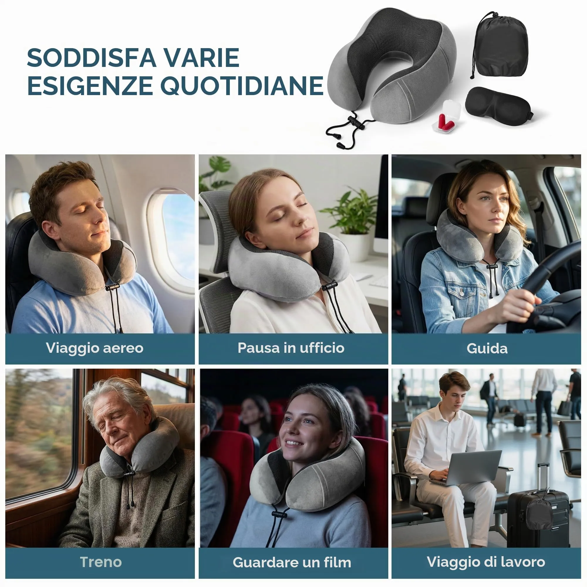BAVATEE Cuscino da Viaggio Memory Foam per Collo con Borsa per Trasporto, Mascherina per Dormire e Tappi Auricolari - immagine 7