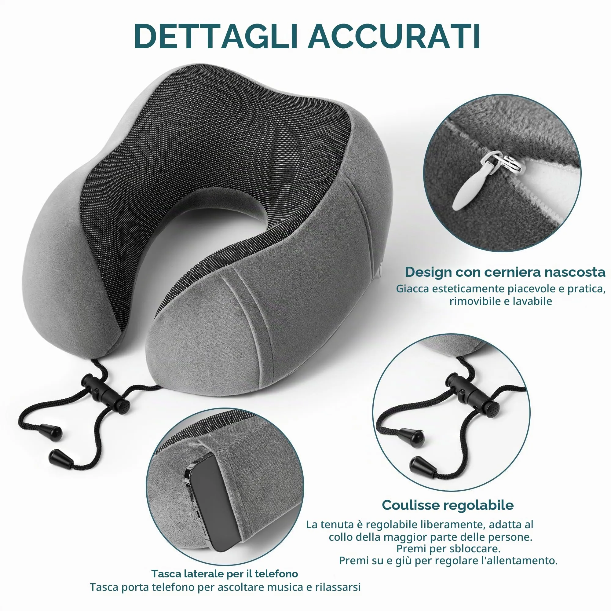 BAVATEE Cuscino da Viaggio per Collo in Memory Foam con Borsa per Trasporto, Mascherina per Dormire e Tappi Auricolari - immagine 4