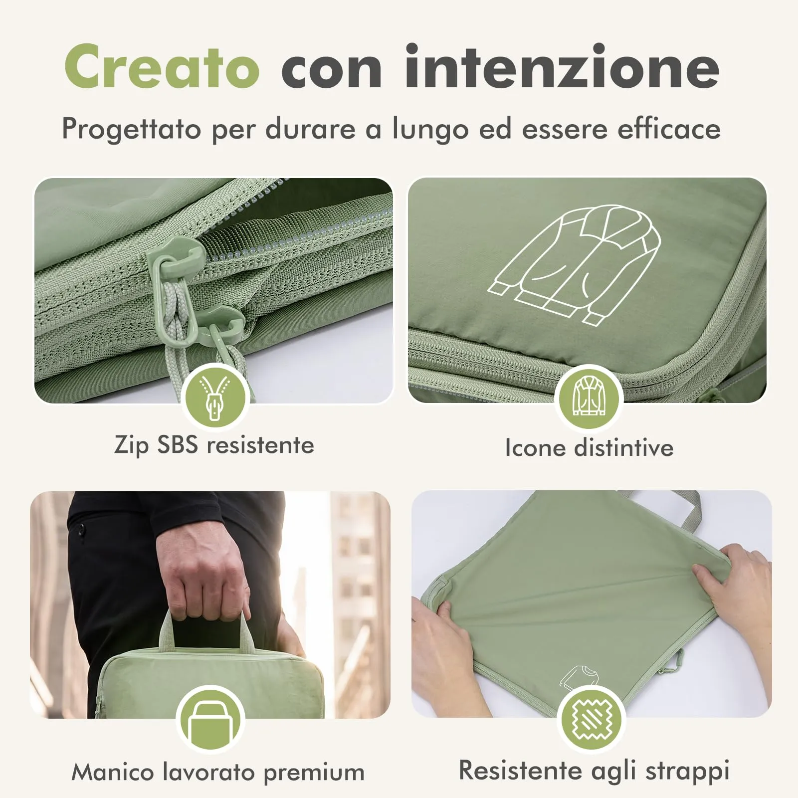 Samfolk Packing Cubes Compression Set, Nylon Luggage Organizers, 5 Set, Verde - immagine 5