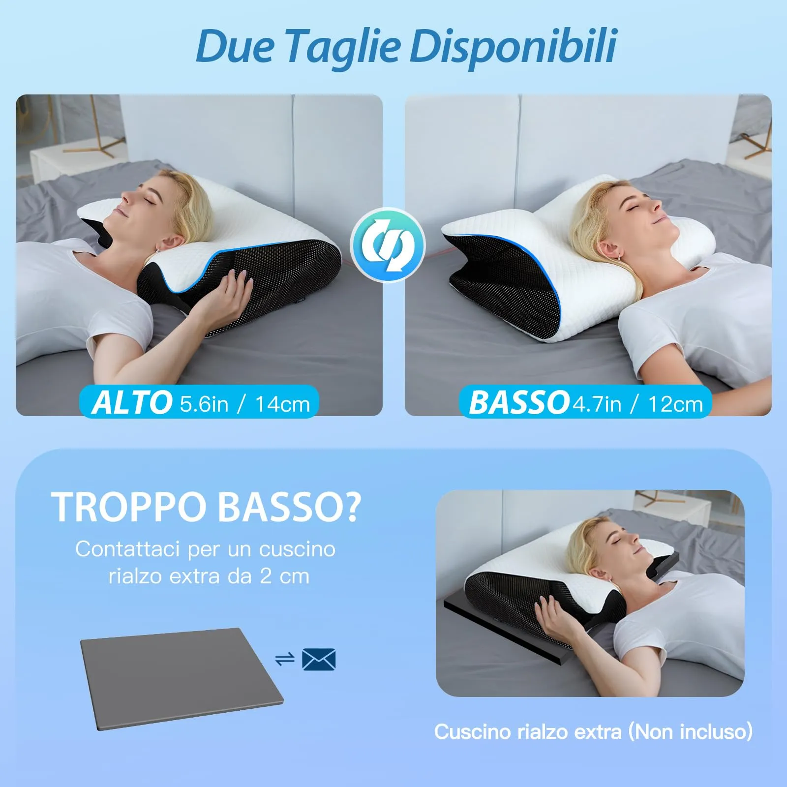 HOMCA Cuscino Memory Foam Ergonomico 2 in 1, Nero, 60x40x12/14cm - immagine 3